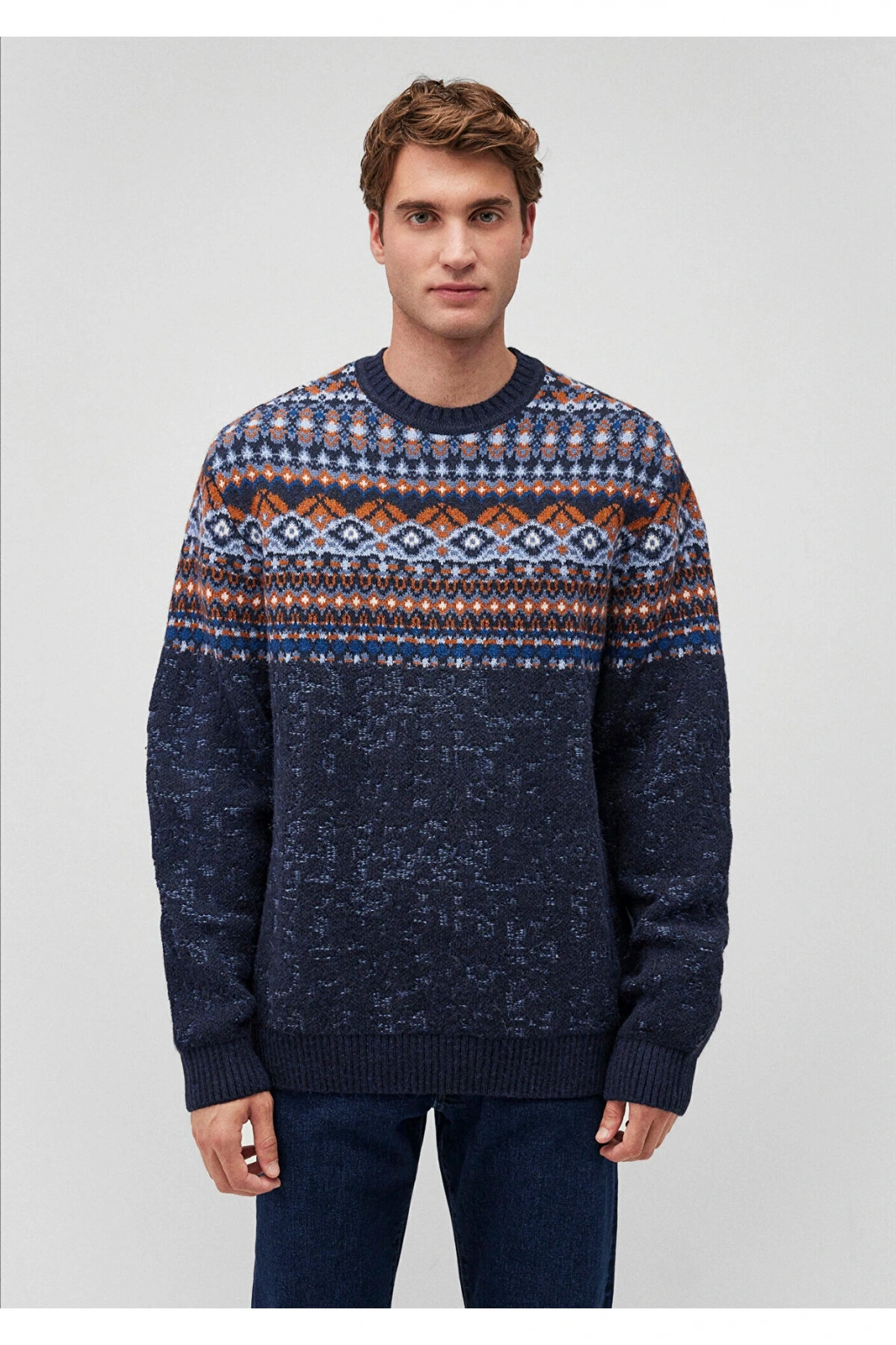 Mavi Jakarlı Lacivert Kazak Regular Fit / Normal Kesim