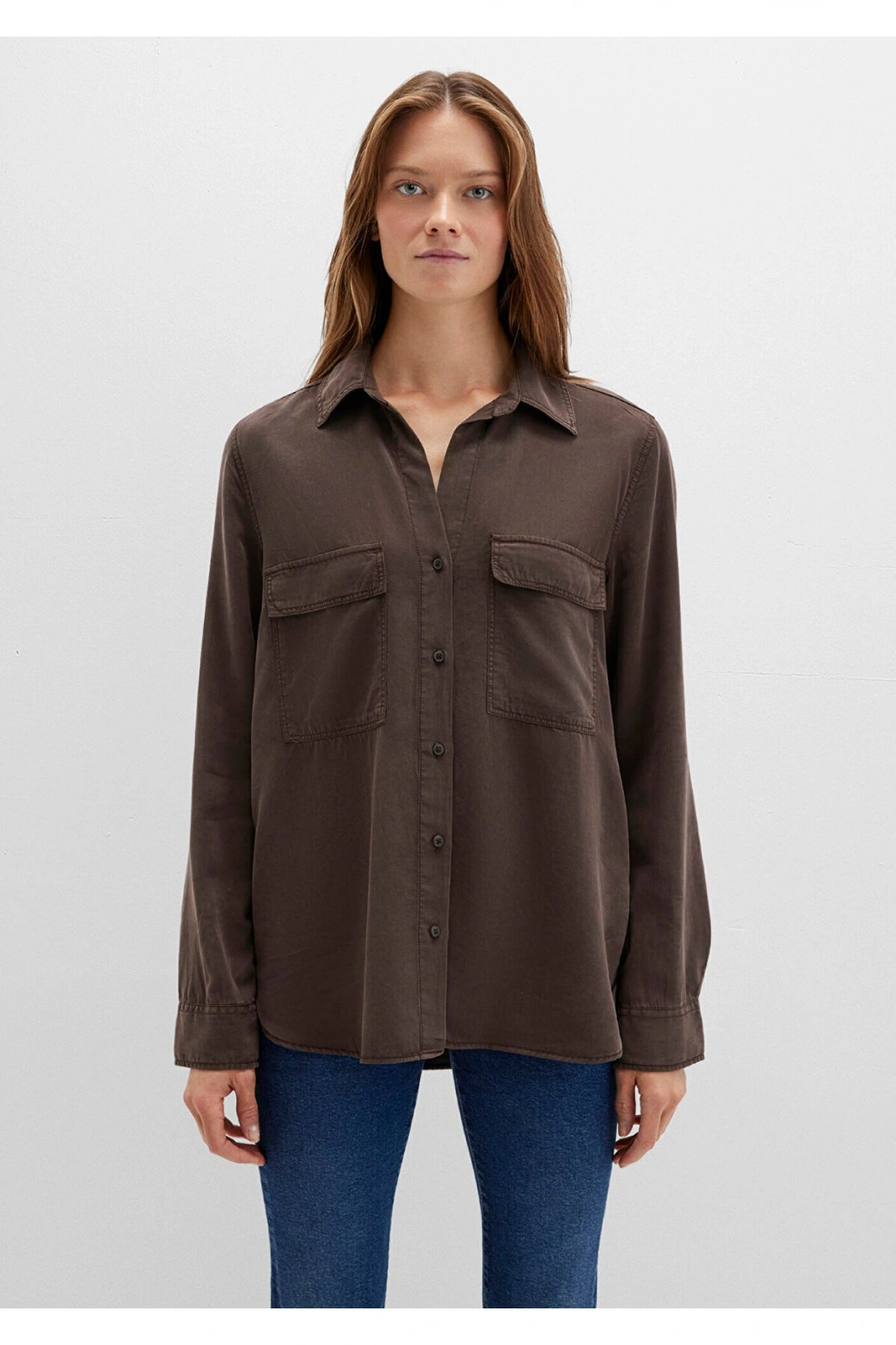 Mavi Kahverengi Tencel TM Liyosel Gömlek Regular Fit / Normal Kesim