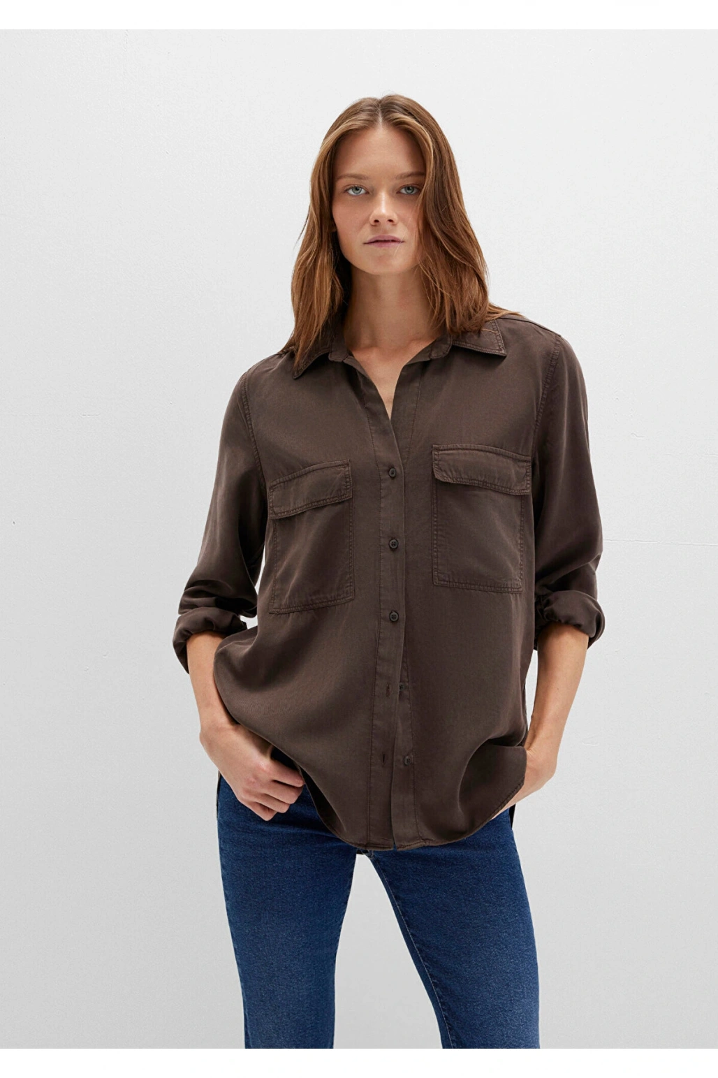 Mavi Kahverengi Tencel TM Liyosel Gömlek Regular Fit / Normal Kesim