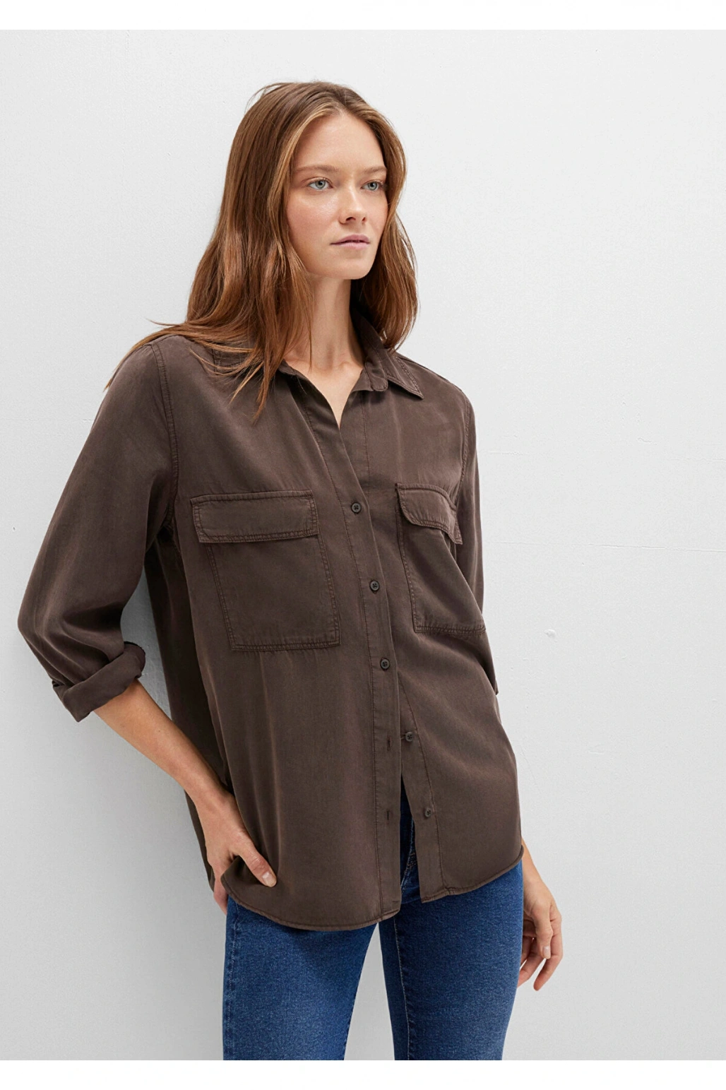 Mavi Kahverengi Tencel TM Liyosel Gömlek Regular Fit / Normal Kesim