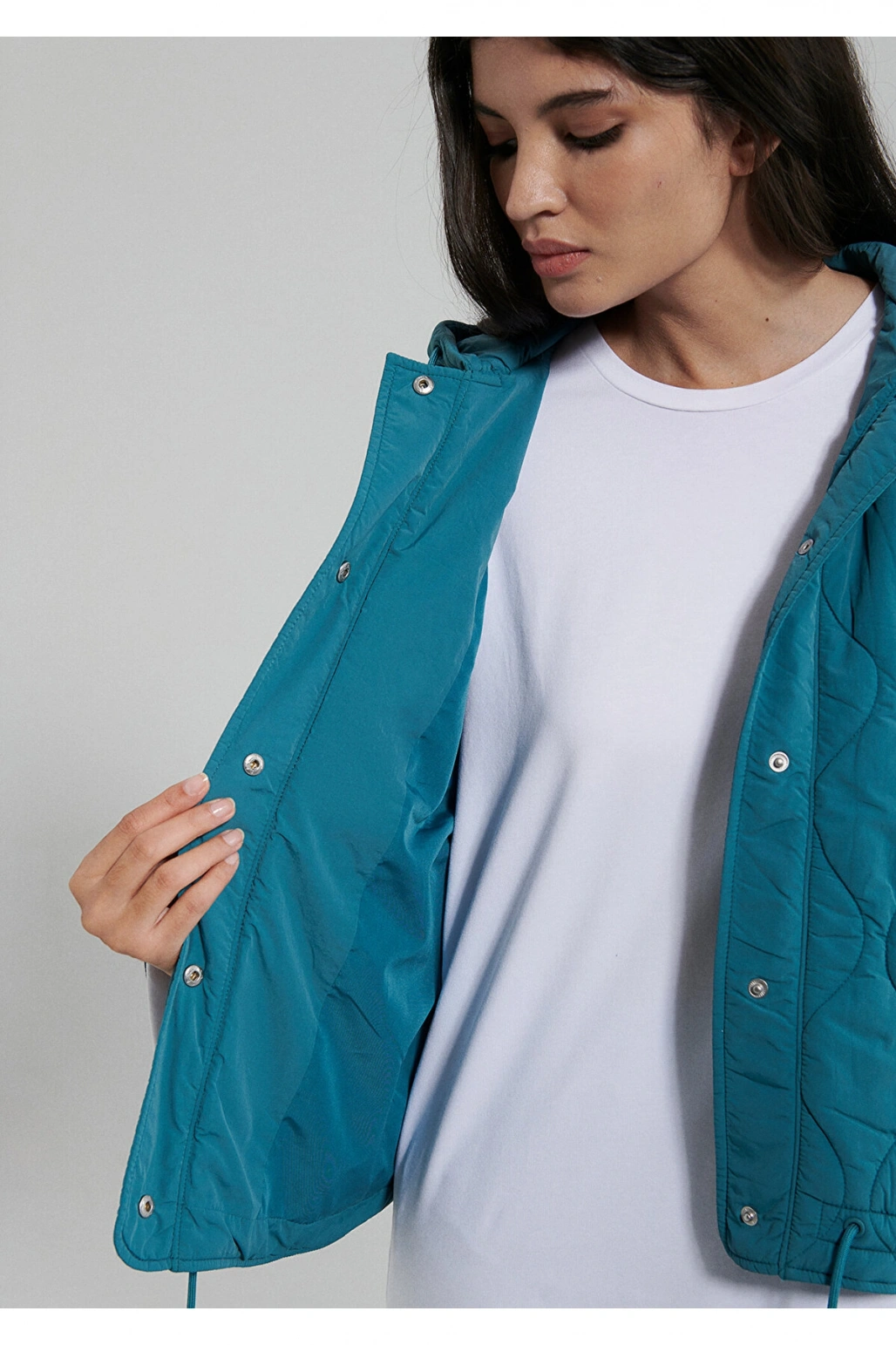 Mavi Kapitone Beli Bağcıklı Mavi Ceket Oversize / Geniş Kesim