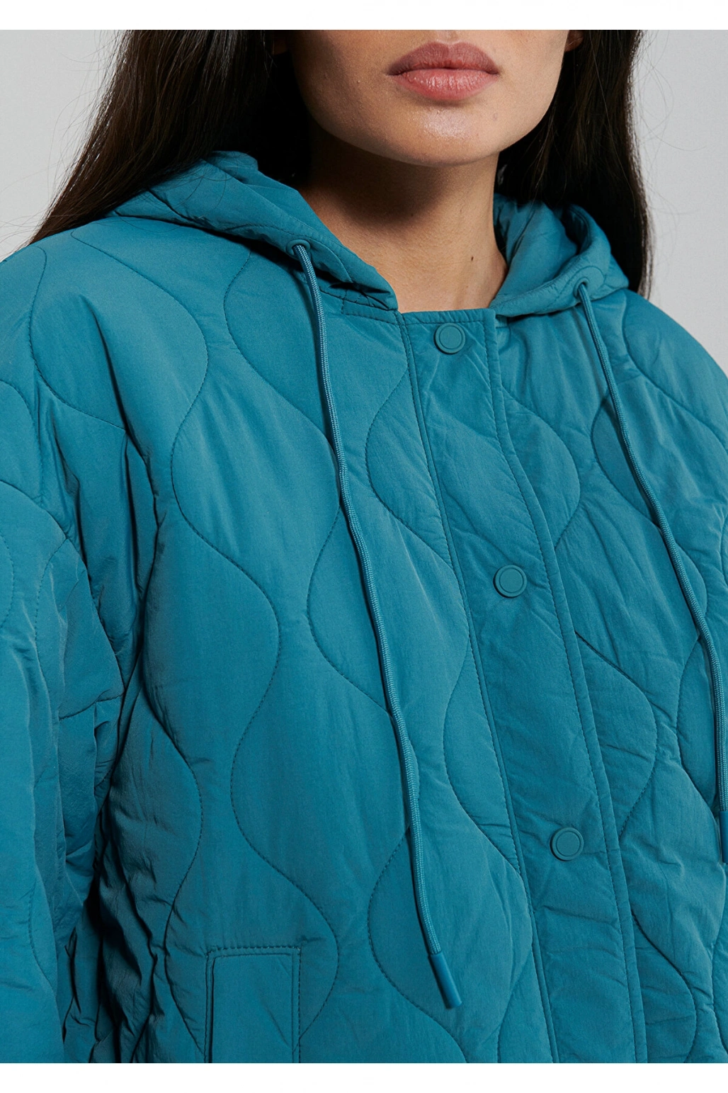 Mavi Kapitone Beli Bağcıklı Mavi Ceket Oversize / Geniş Kesim