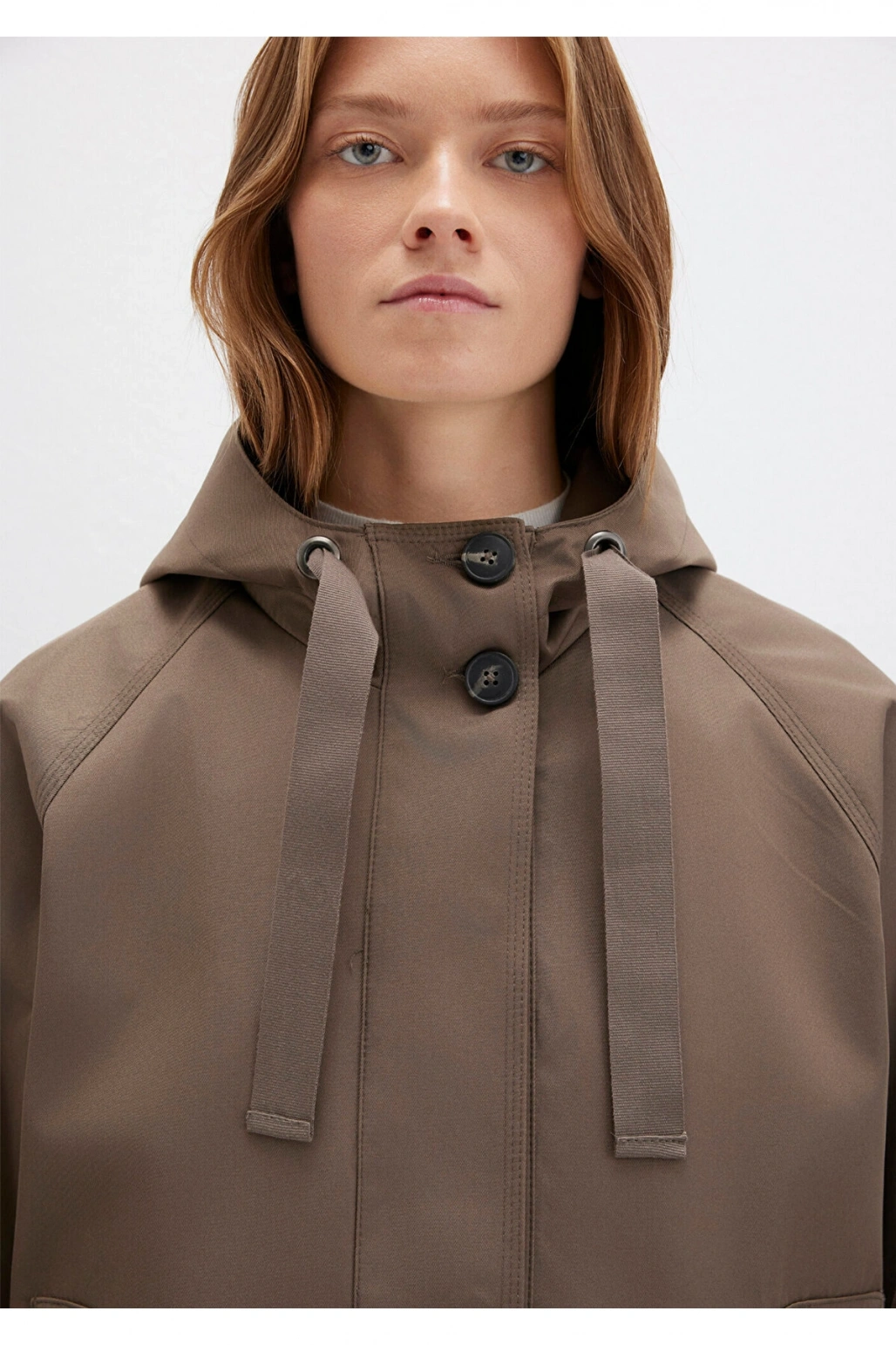 Mavi Kapüşonlu Kahverengi Ceket Loose Fit / Bol Rahat Kesim