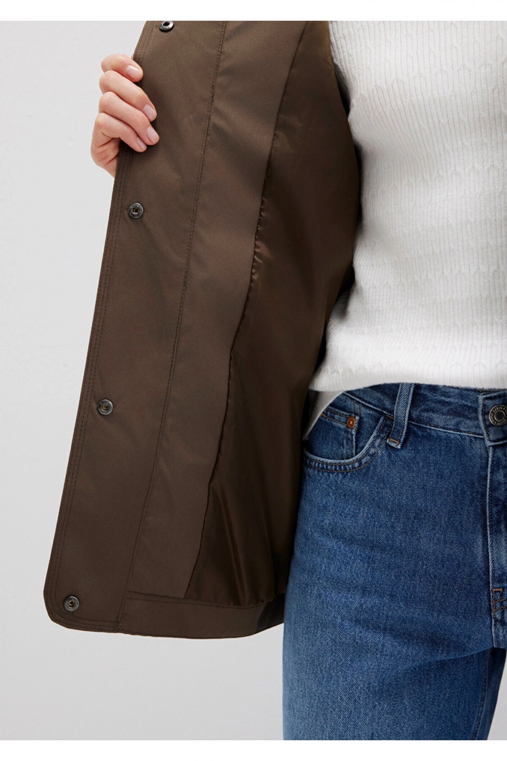 Mavi Kapüşonlu Kahverengi Ceket Loose Fit / Bol Rahat Kesim