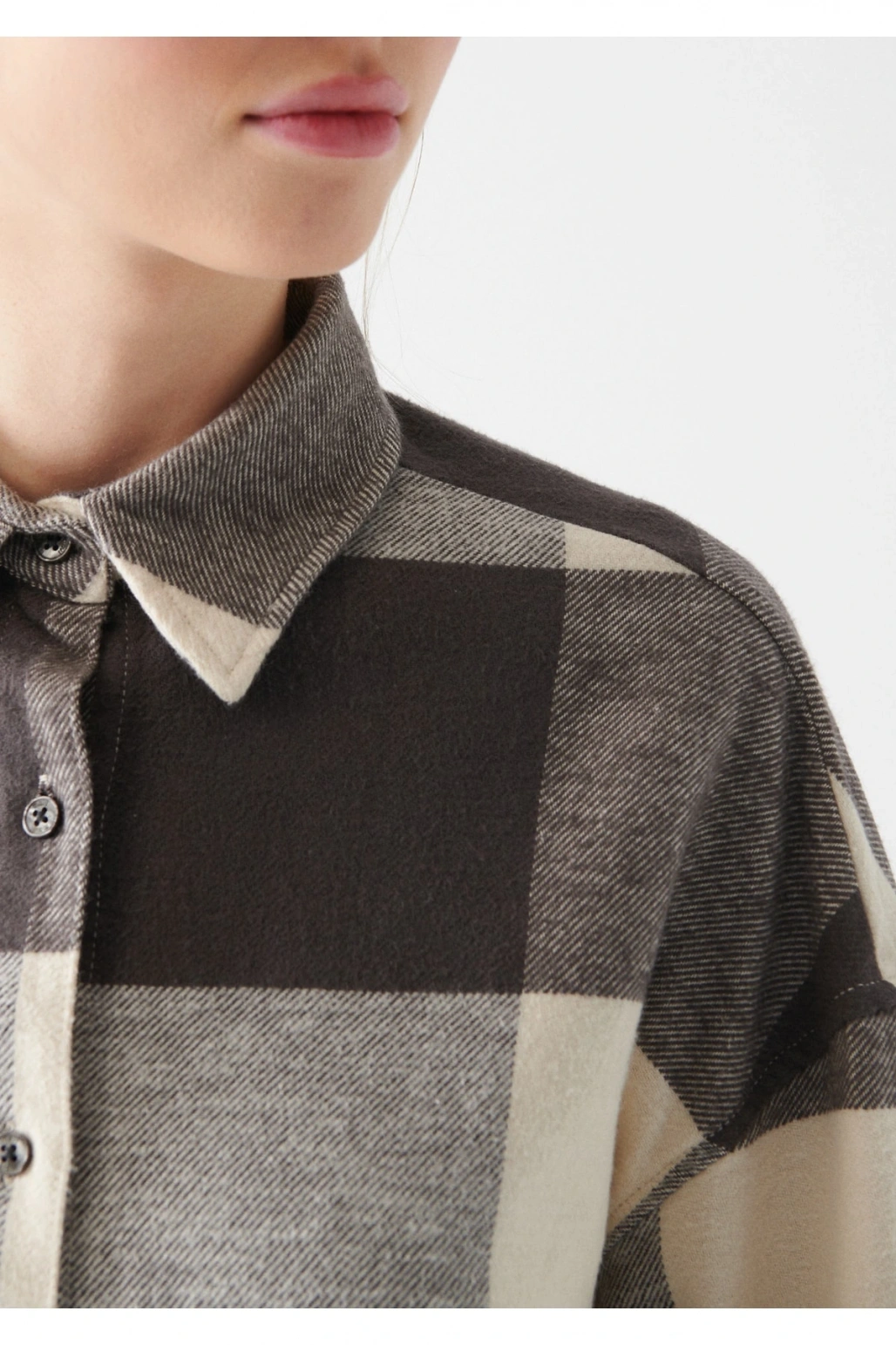 Mavi Kareli Gri Gömlek Oversize / Geniş Kesim