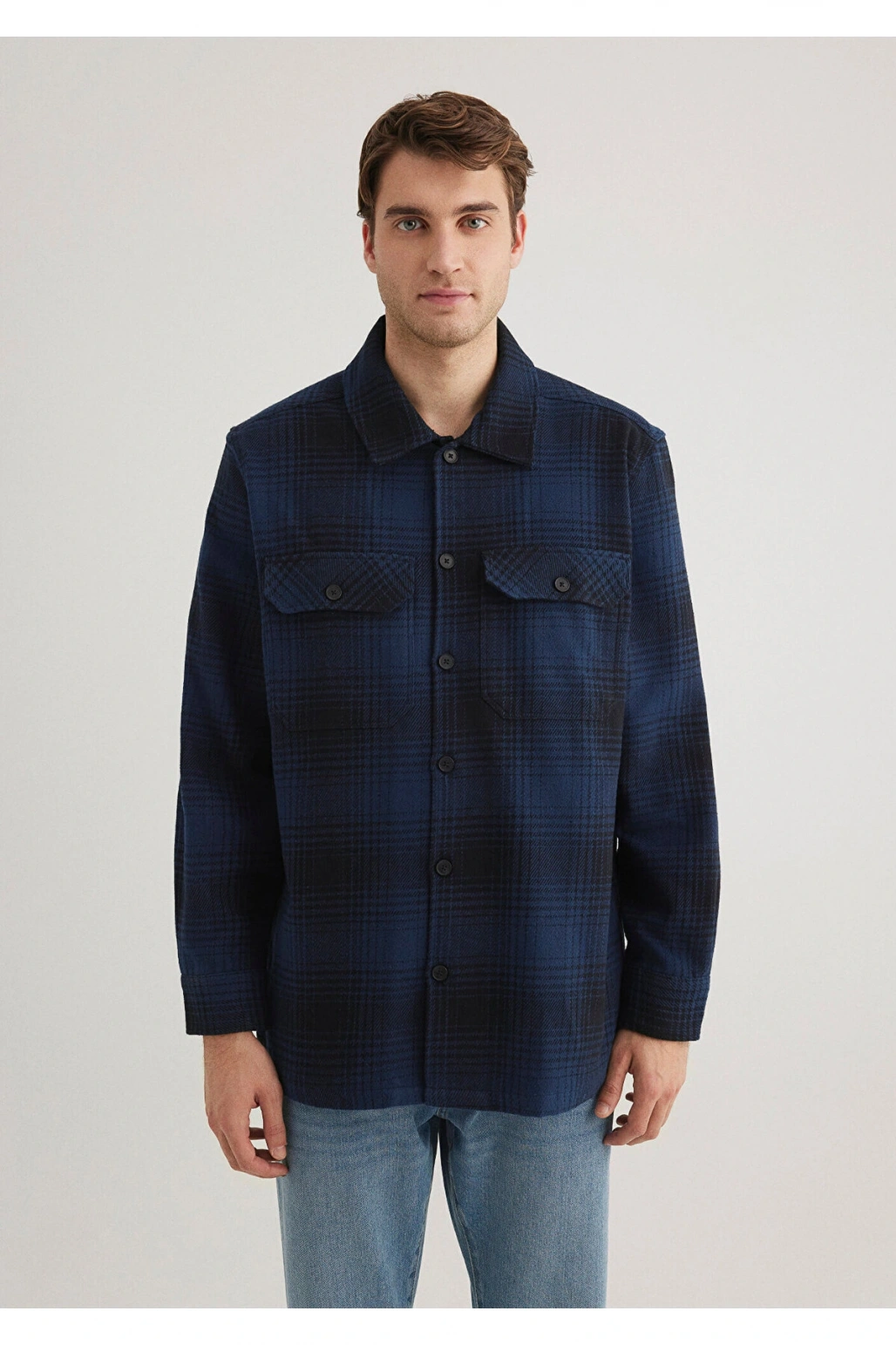 Mavi Kareli Lacivert Gömlek Loose Fit / Bol Rahat Kesim 0211332-89071