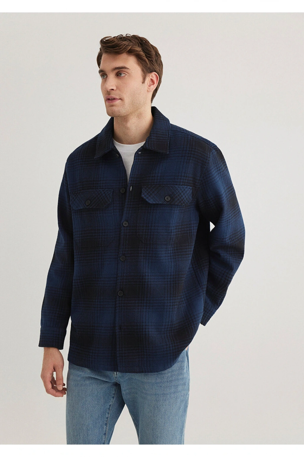 Mavi Kareli Lacivert Gömlek Loose Fit / Bol Rahat Kesim 0211332-89071