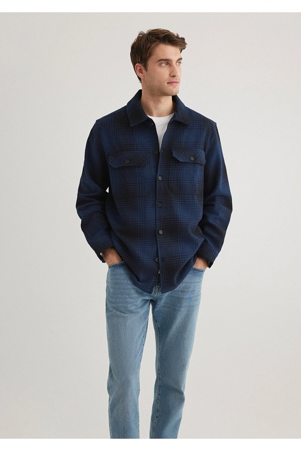 Mavi Kareli Lacivert Gömlek Loose Fit / Bol Rahat Kesim 0211332-89071