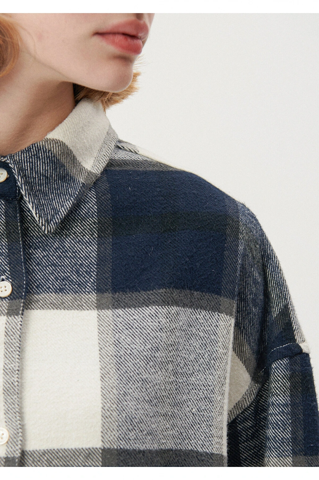 Mavi Kareli Lacivert Gömlek Oversize / Geniş Kesim