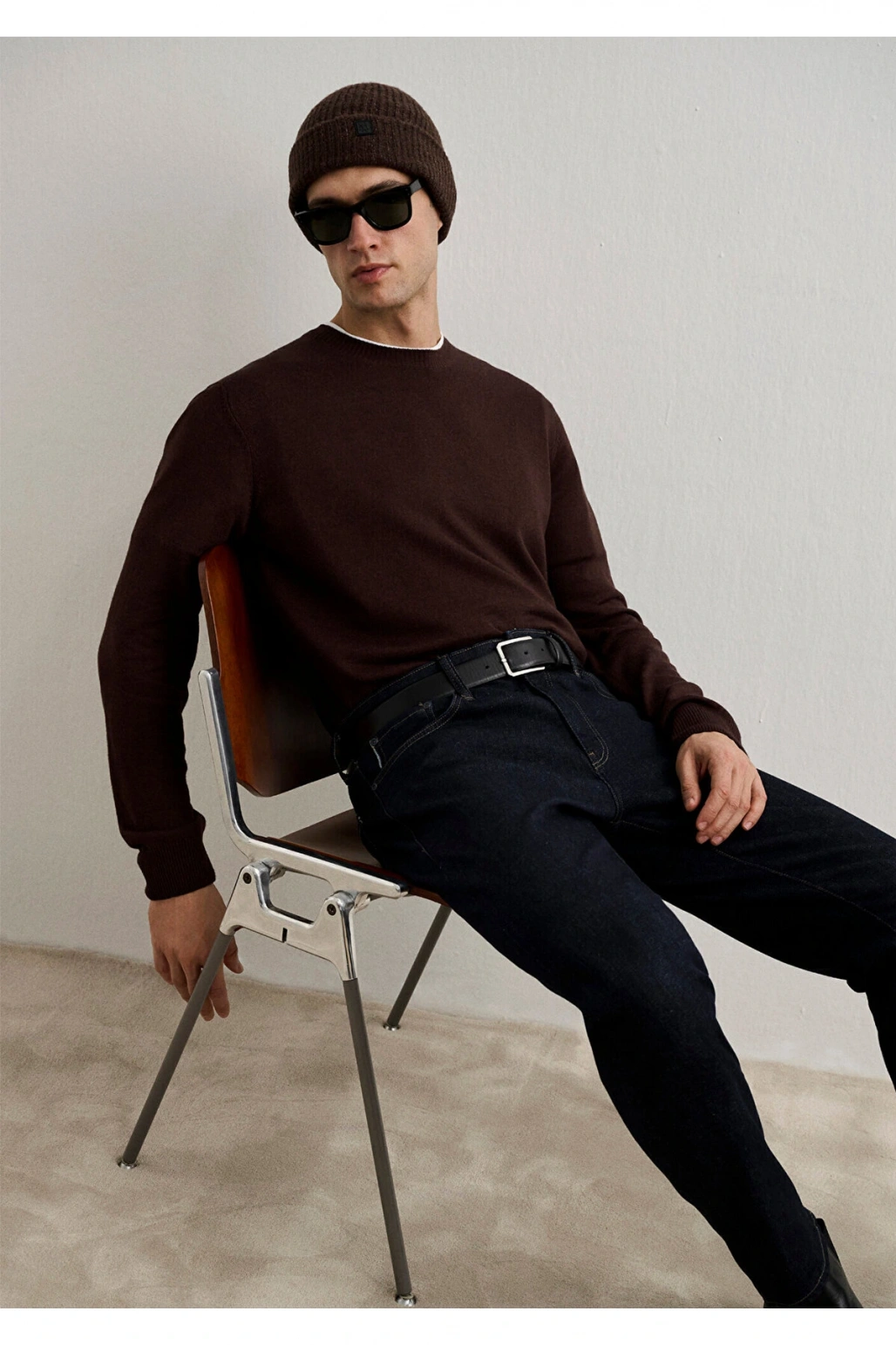 Mavi Kaşmir Karışımlı Kahverengi Kazak Slim Fit / Dar Kesim