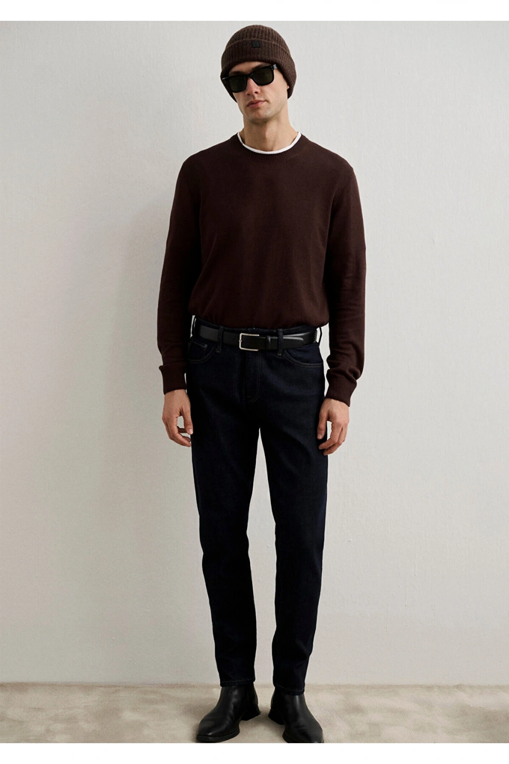 Mavi Kaşmir Karışımlı Kahverengi Kazak Slim Fit / Dar Kesim