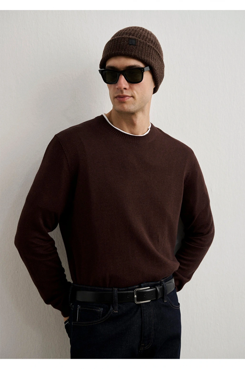 Mavi Kaşmir Karışımlı Kahverengi Kazak Slim Fit / Dar Kesim