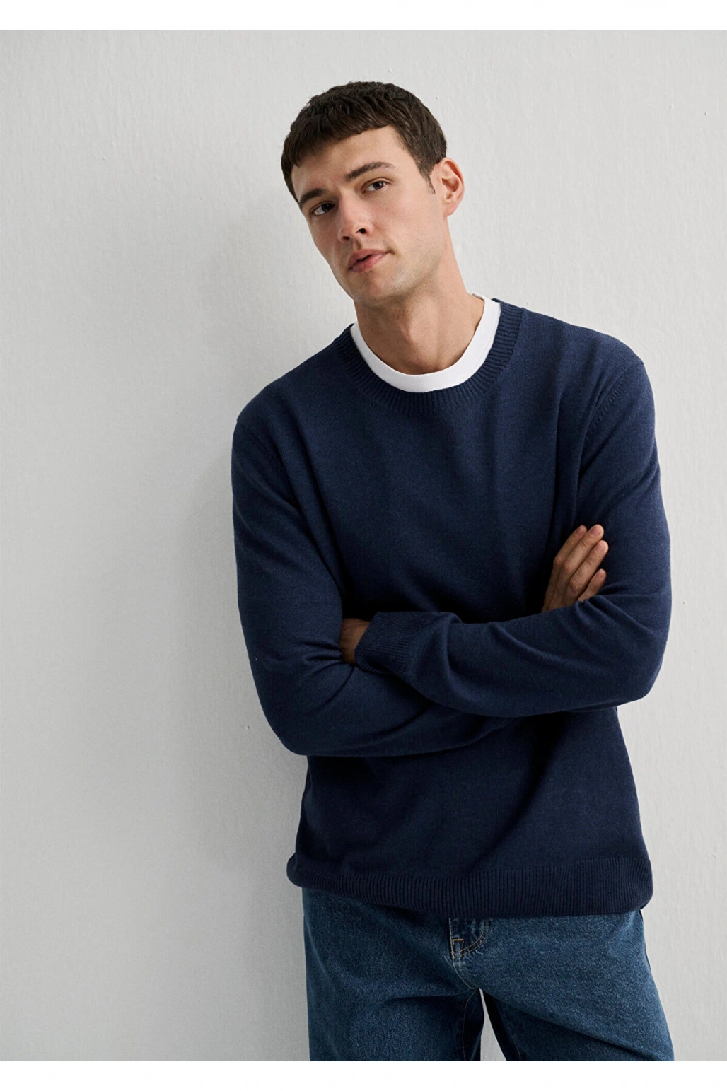 Mavi Kaşmir Karışımlı Lacivert Kazak Slim Fit / Dar Kesim