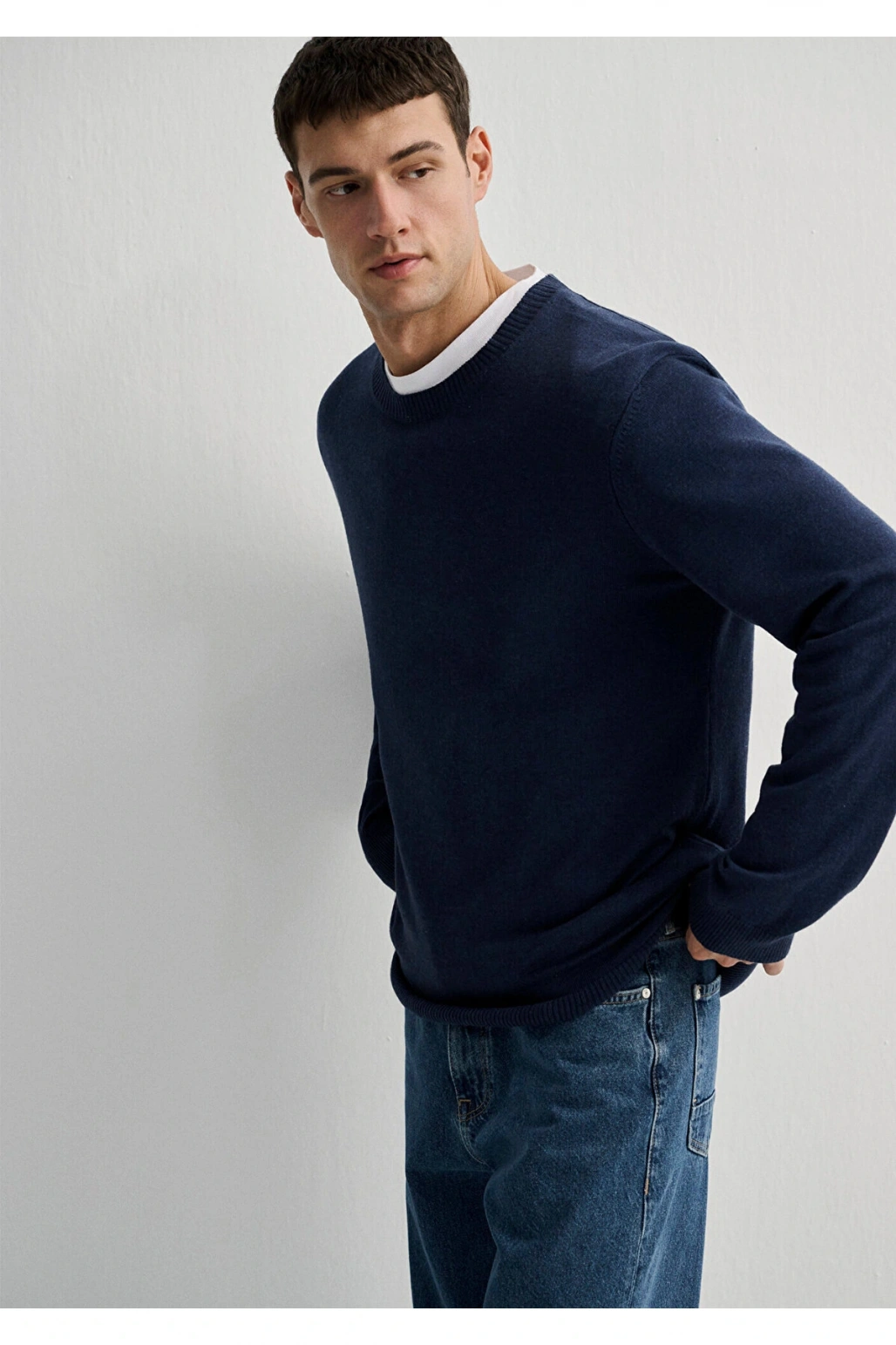 Mavi Kaşmir Karışımlı Lacivert Kazak Slim Fit / Dar Kesim