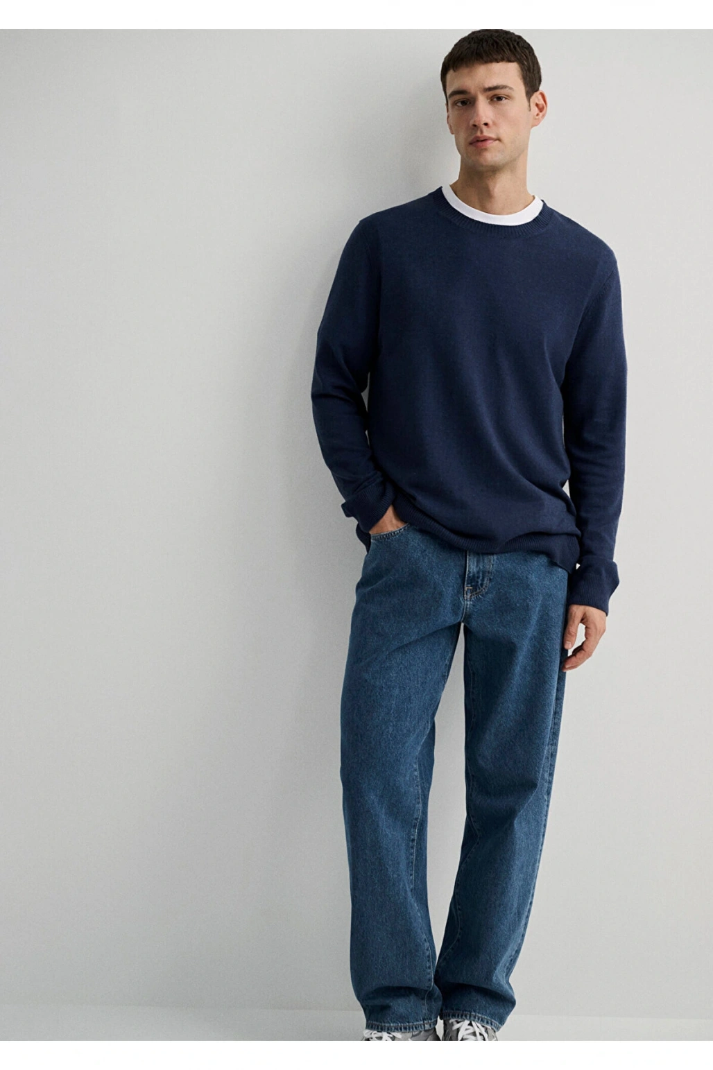 Mavi Kaşmir Karışımlı Lacivert Kazak Slim Fit / Dar Kesim