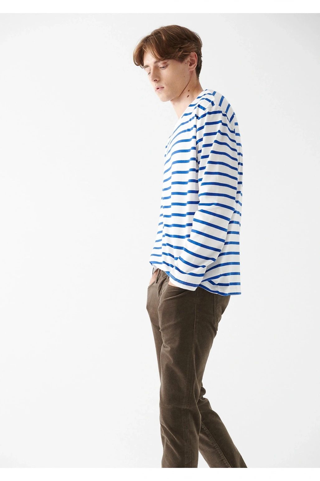 Mavi Lacivert Çizgili Basic Tişört Loose Fit / Bol Rahat Kesim