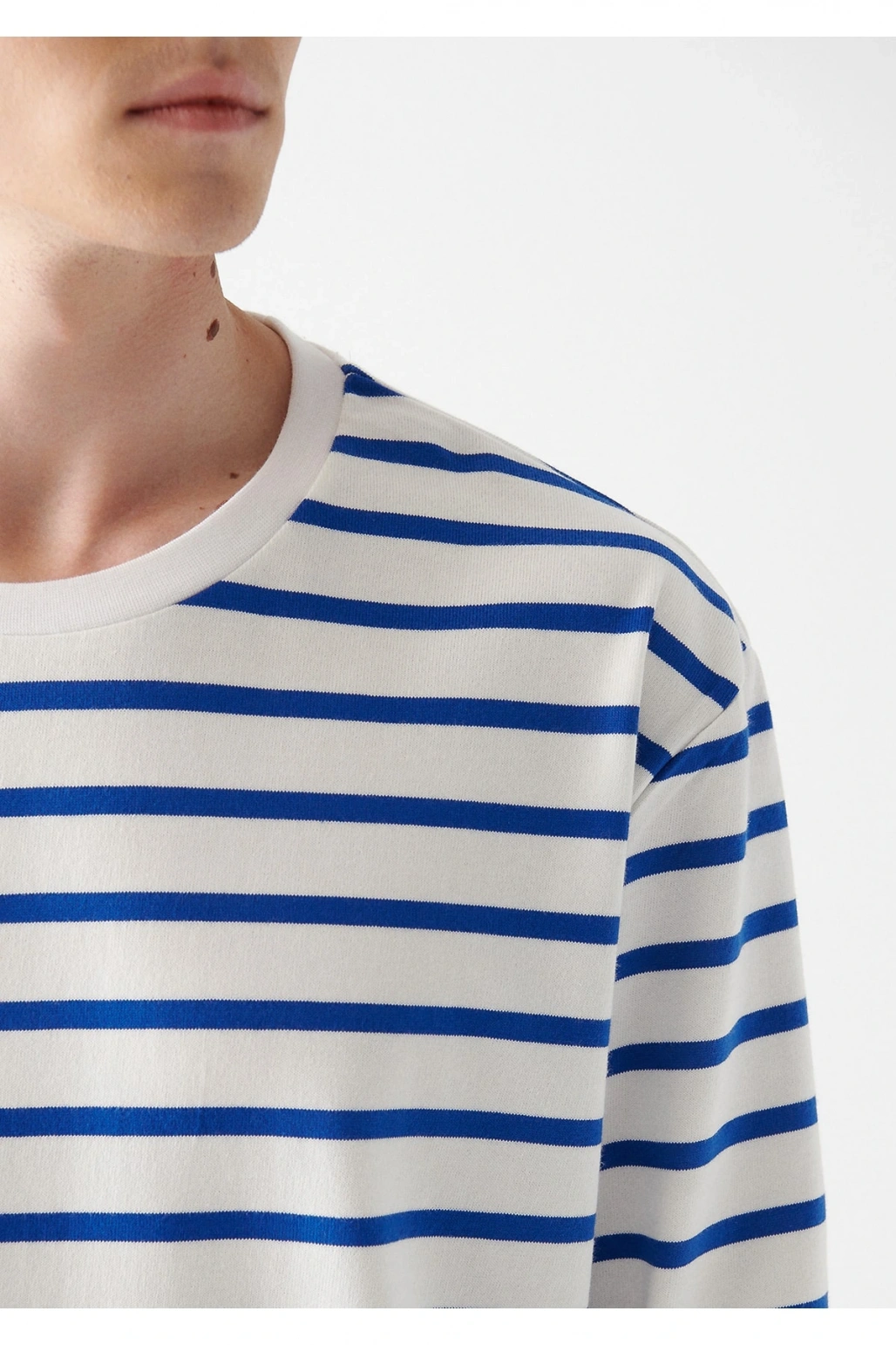 Mavi Lacivert Çizgili Basic Tişört Loose Fit / Bol Rahat Kesim