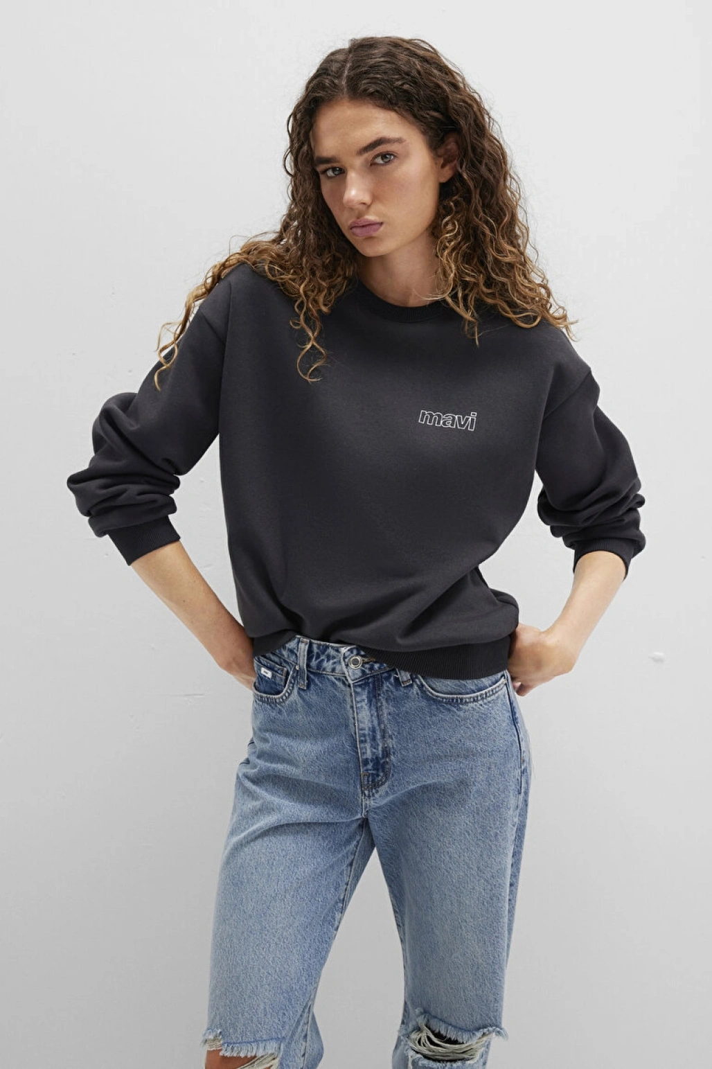 Mavi Logo Baskılı Antrasit Sweatshirt