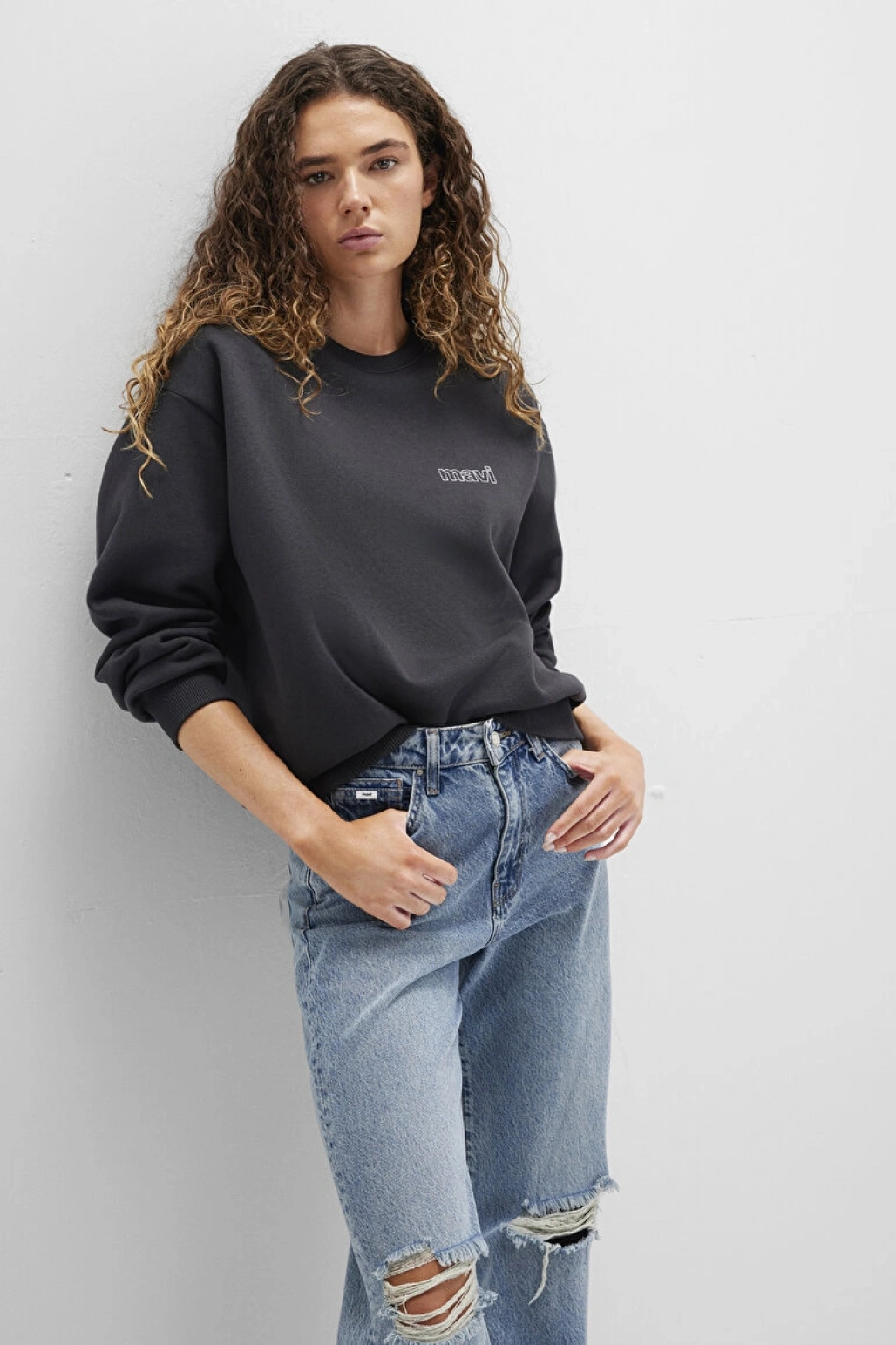 Mavi Logo Baskılı Antrasit Sweatshirt