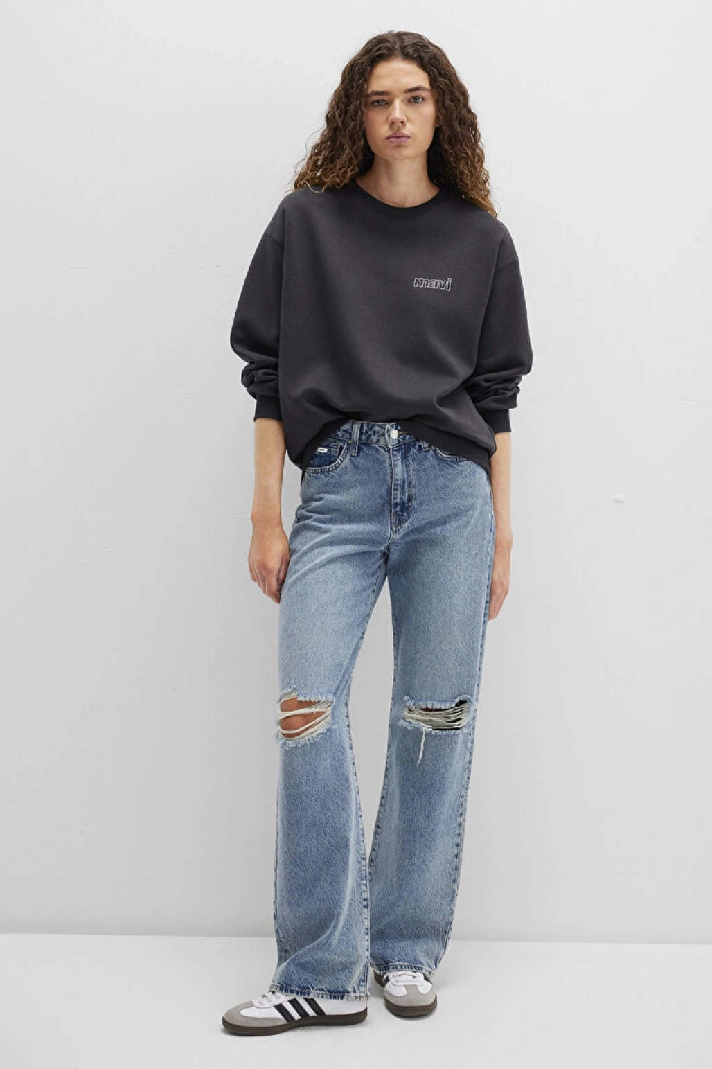 Mavi Logo Baskılı Antrasit Sweatshirt