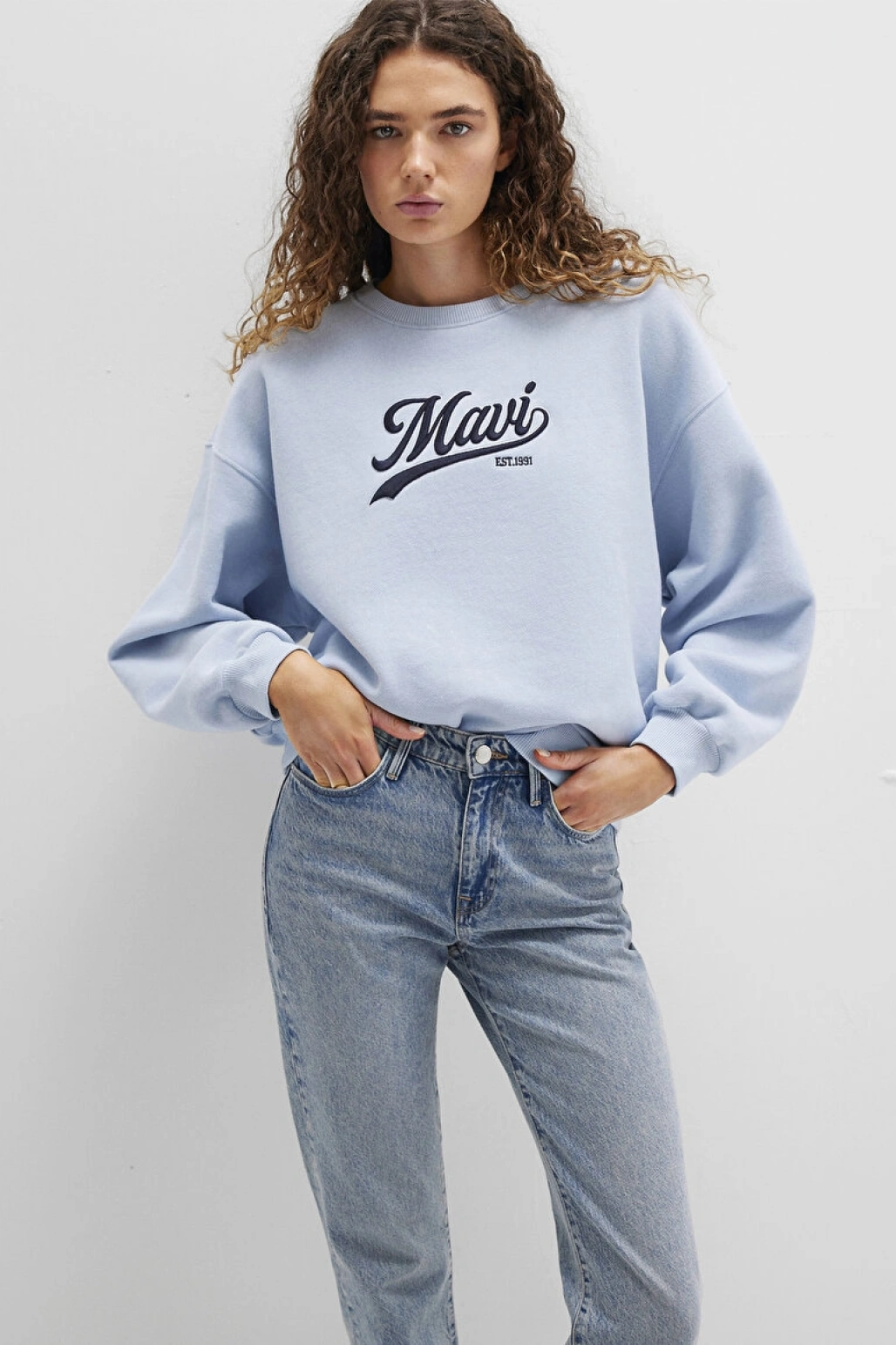Mavi Logo Baskılı Mavi Sweatshirt