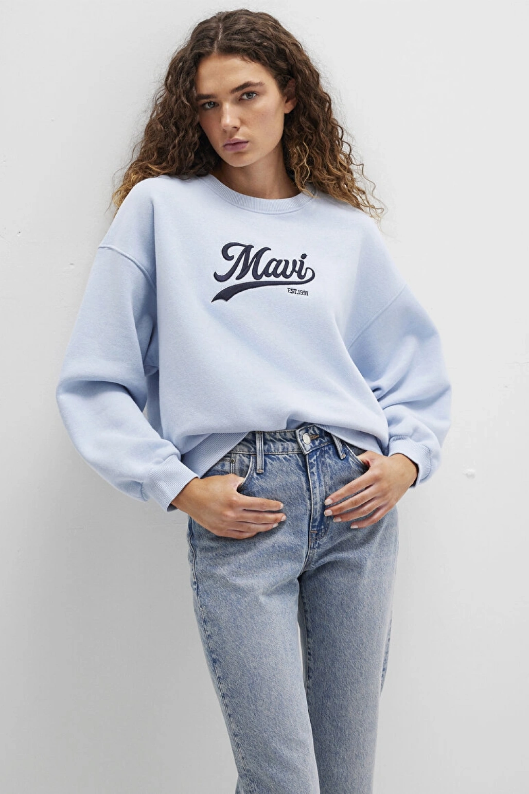 Mavi Logo Baskılı Mavi Sweatshirt