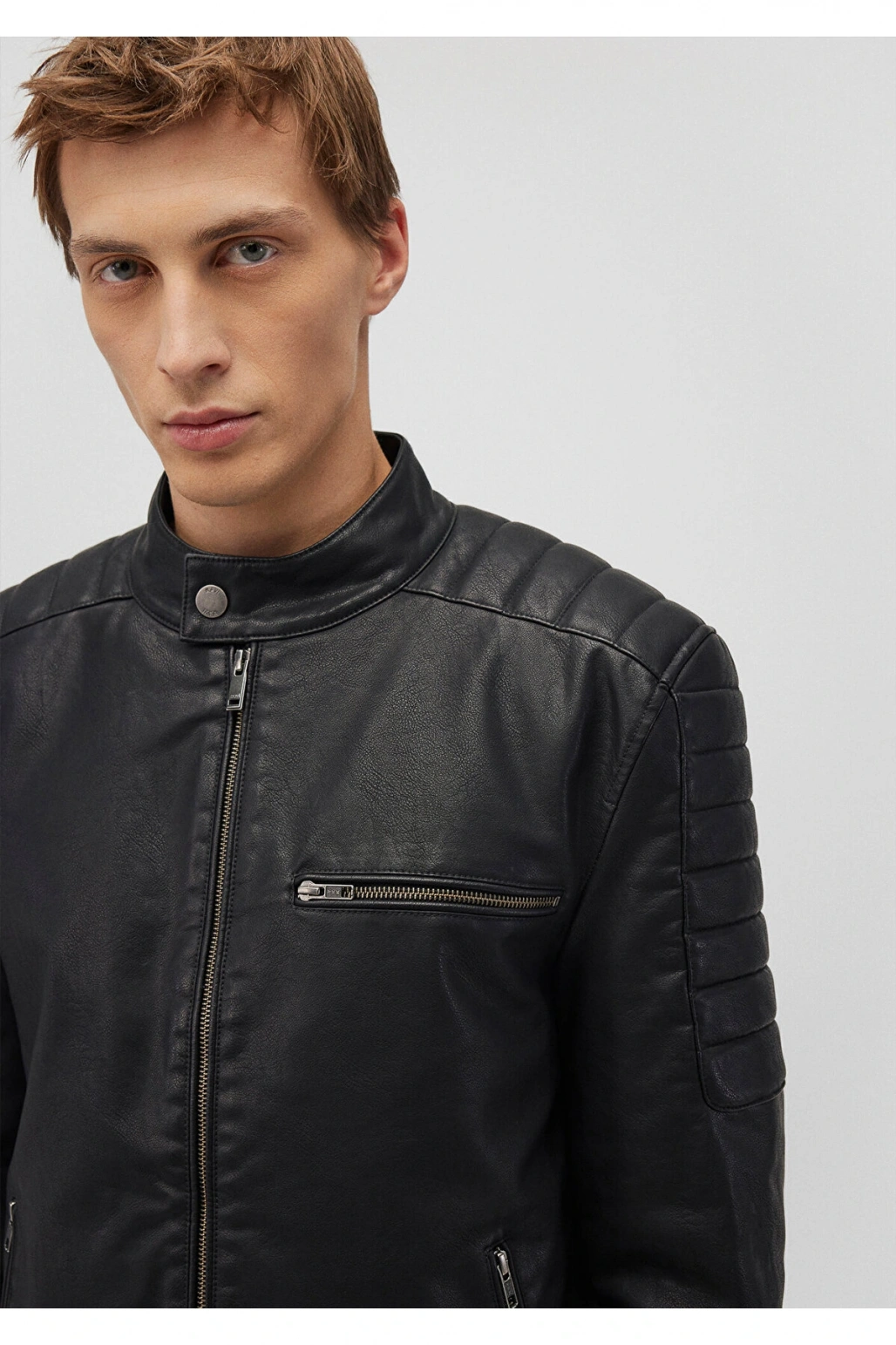 Mavi Siyah Suni Deri Ceket Slim Fit / Dar Kesim