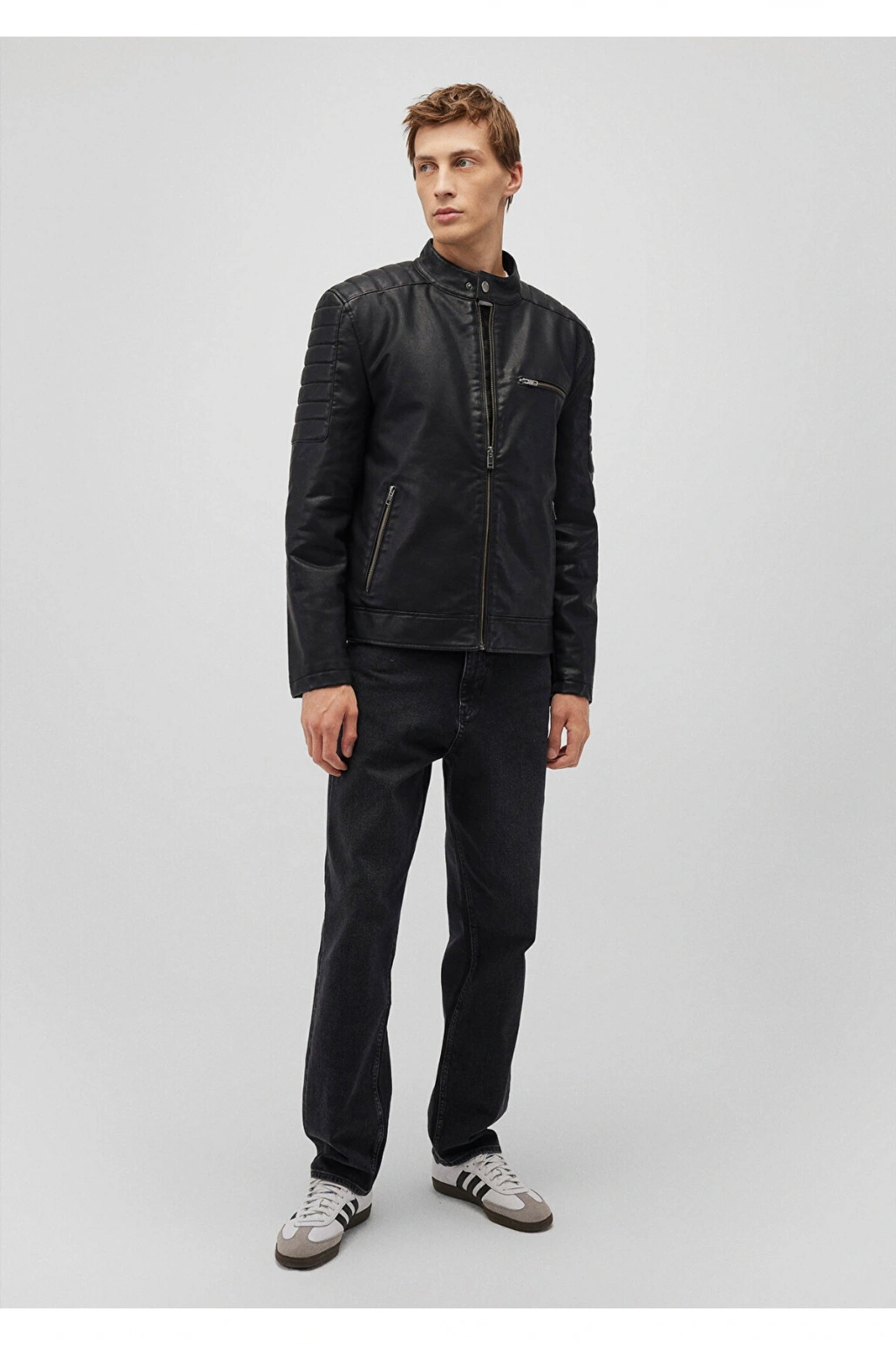 Mavi Siyah Suni Deri Ceket Slim Fit / Dar Kesim