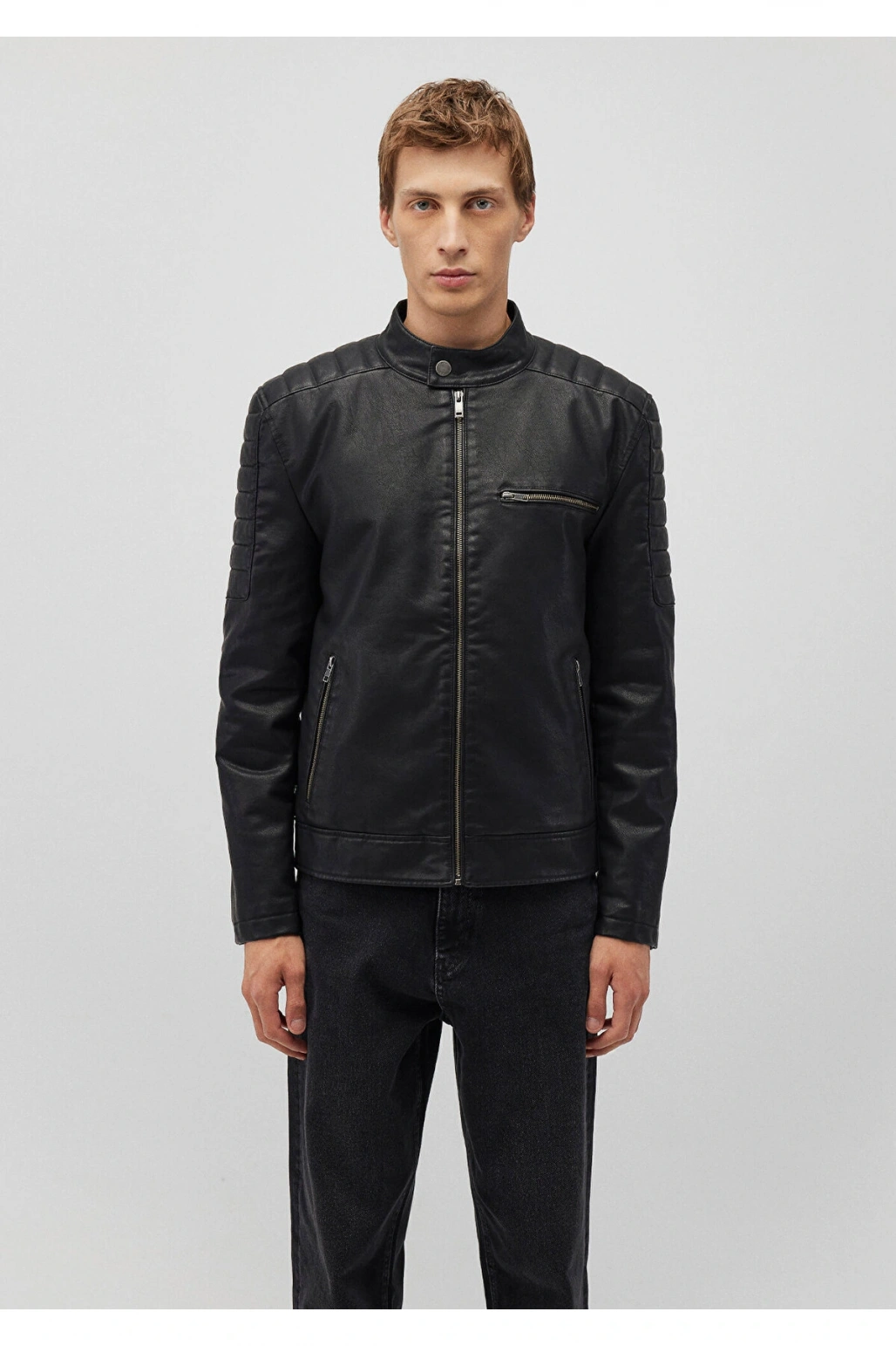 Mavi Siyah Suni Deri Ceket Slim Fit / Dar Kesim