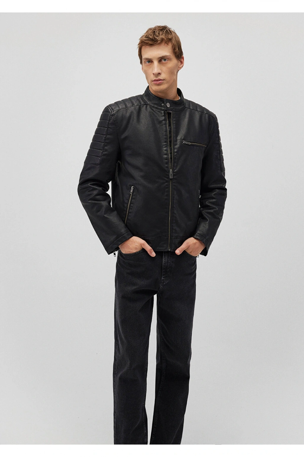 Mavi Siyah Suni Deri Ceket Slim Fit / Dar Kesim