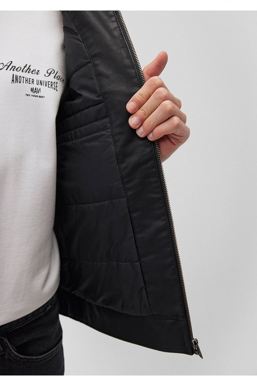 Mavi Siyah Suni Deri Ceket Slim Fit / Dar Kesim