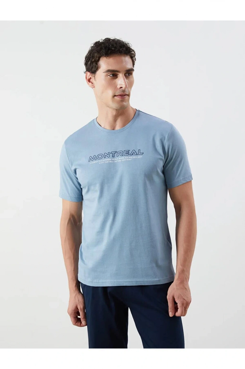 Mavi Standart Kalıp Pamuklu Kaprili Pijama Takımı