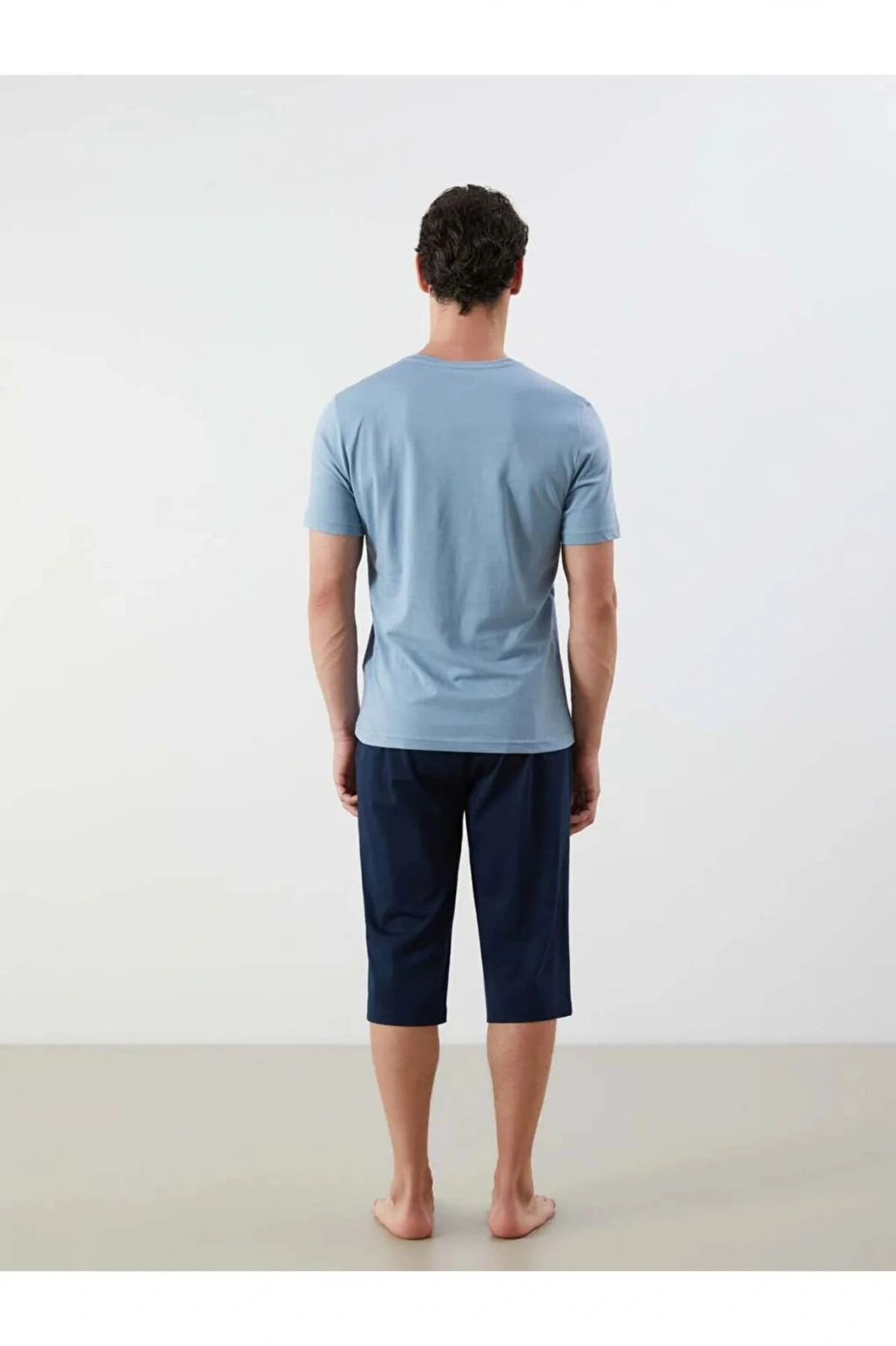 Mavi Standart Kalıp Pamuklu Kaprili Pijama Takımı