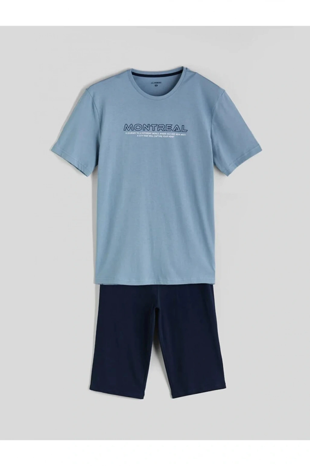 Mavi Standart Kalıp Pamuklu Kaprili Pijama Takımı