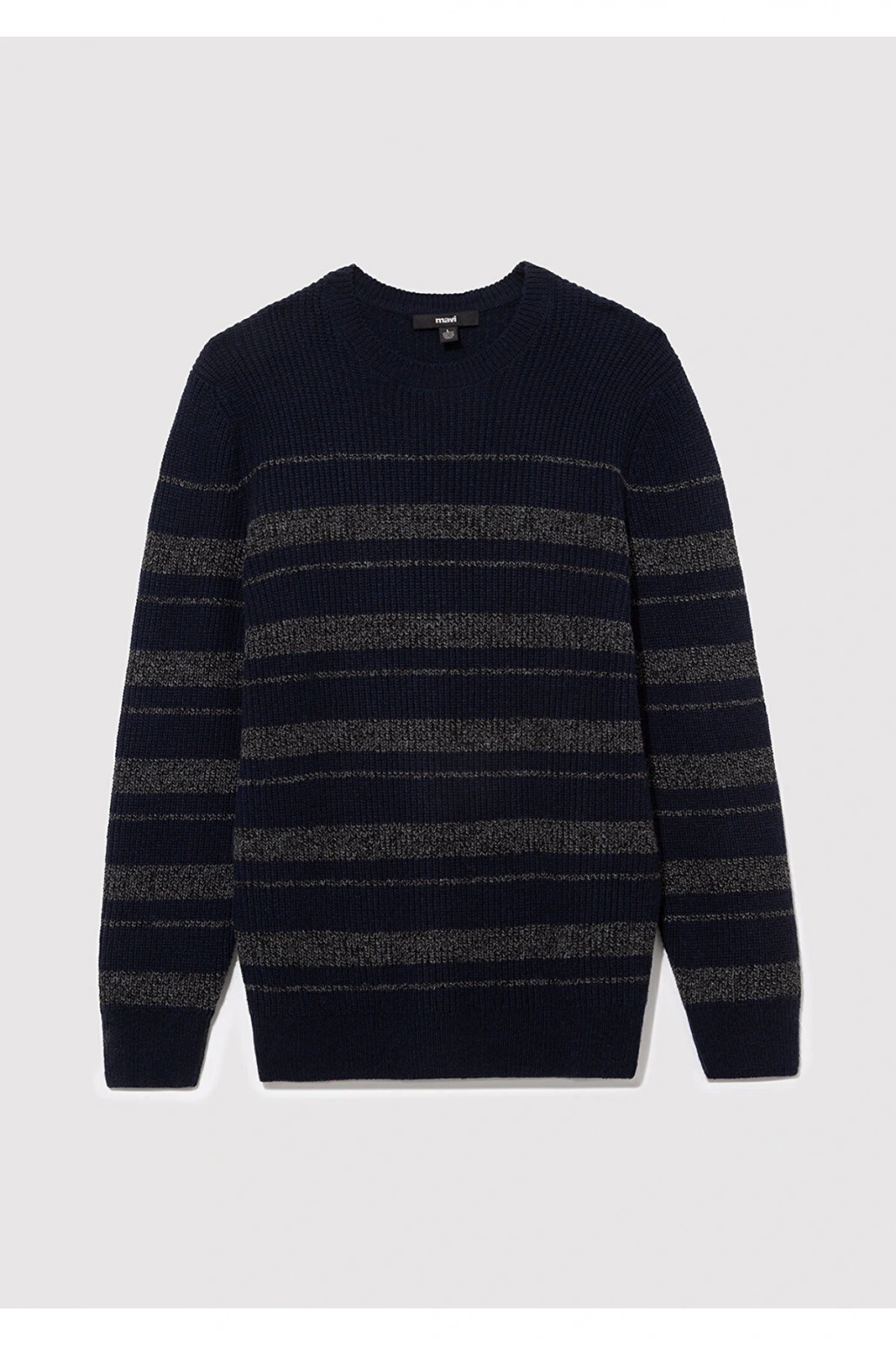 Mavi Yün Karışımlı Çizgili Lacivert Kazak Slim Fit / Dar Kesim