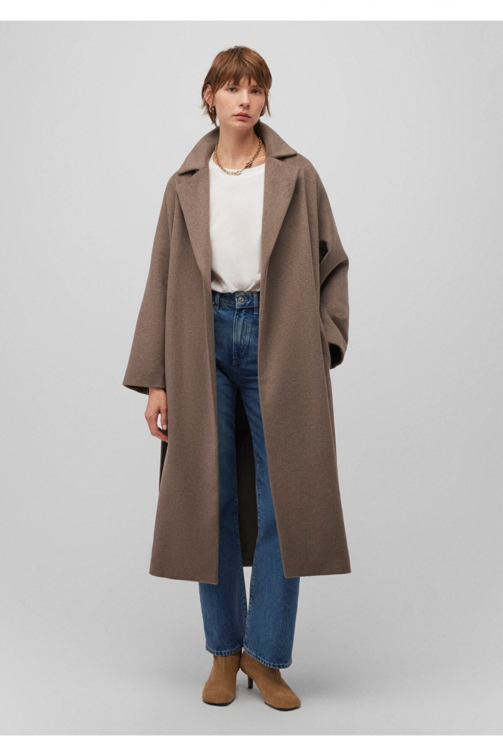 Mavi Yün Karışımlı Kahverengi Kaban Regular Fit / Normal Kesim