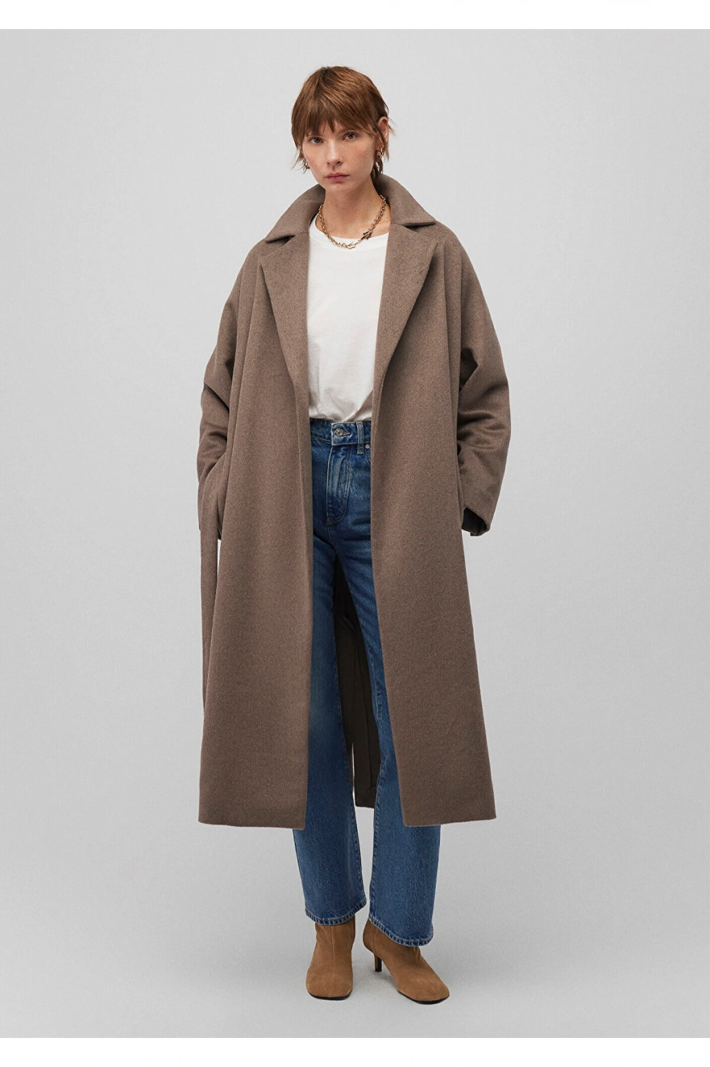 Mavi Yün Karışımlı Kahverengi Kaban Regular Fit / Normal Kesim