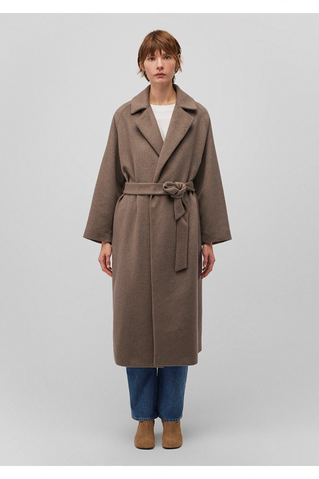 Mavi Yün Karışımlı Kahverengi Kaban Regular Fit / Normal Kesim