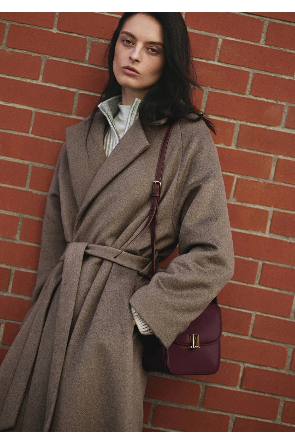 Mavi Yün Karışımlı Kahverengi Kaban Regular Fit / Normal Kesim