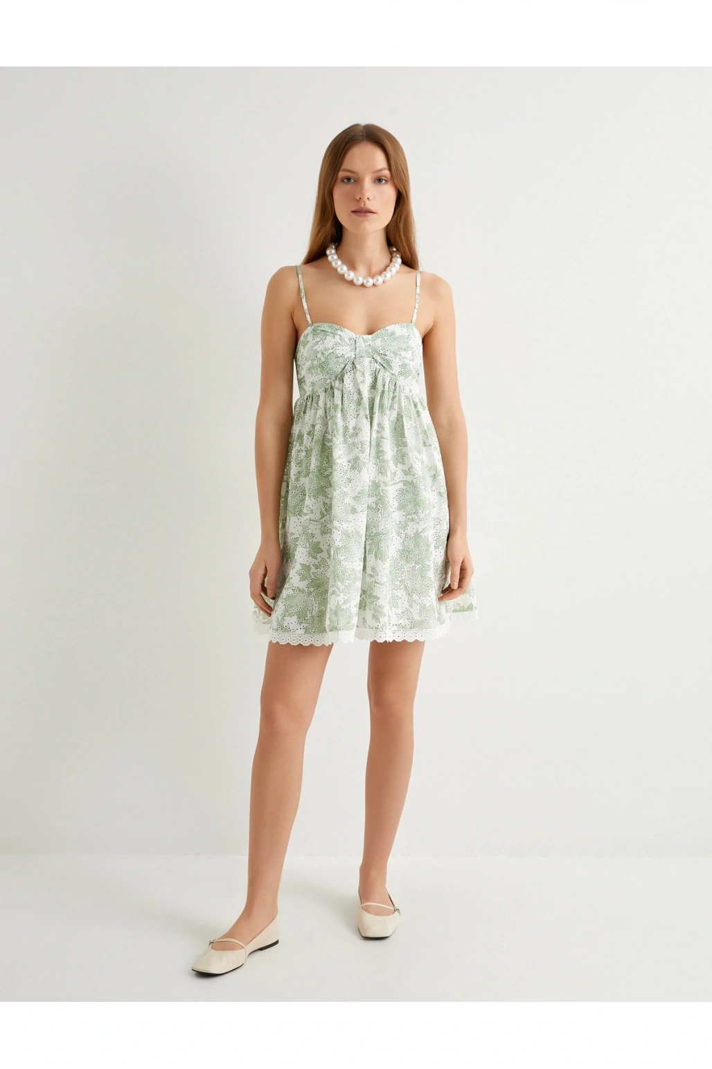 Mini Fisto Elbise Çiçekli İnce Askılı Pamuklu