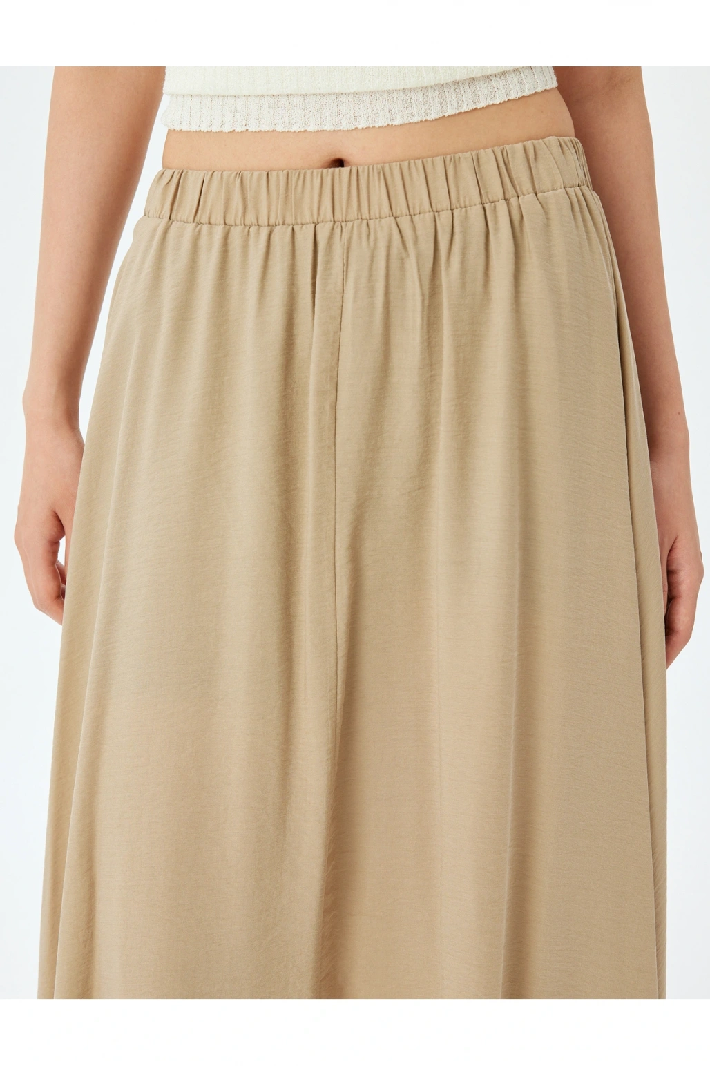 Modal Kumaş Beli Lastikli Uzun Kloş Etek