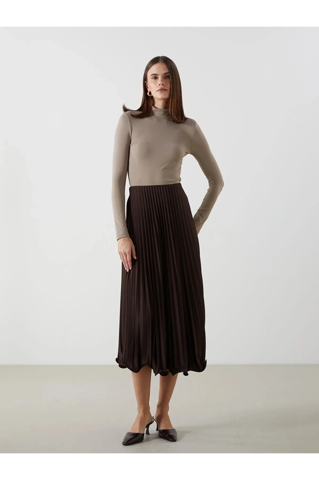 Modest  Beli Lastikli Şifon Kadın Pileli Etek