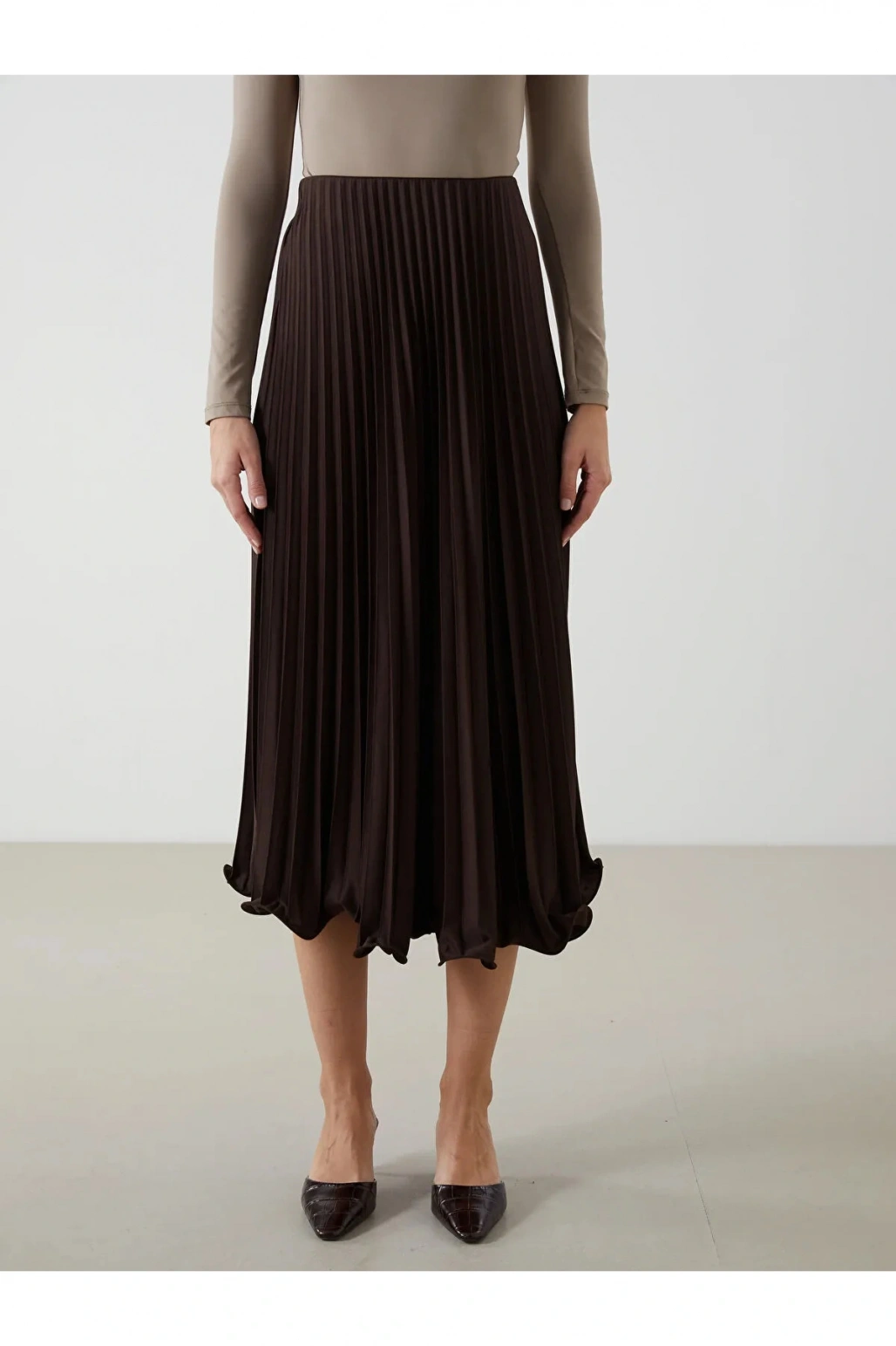 Modest  Beli Lastikli Şifon Kadın Pileli Etek