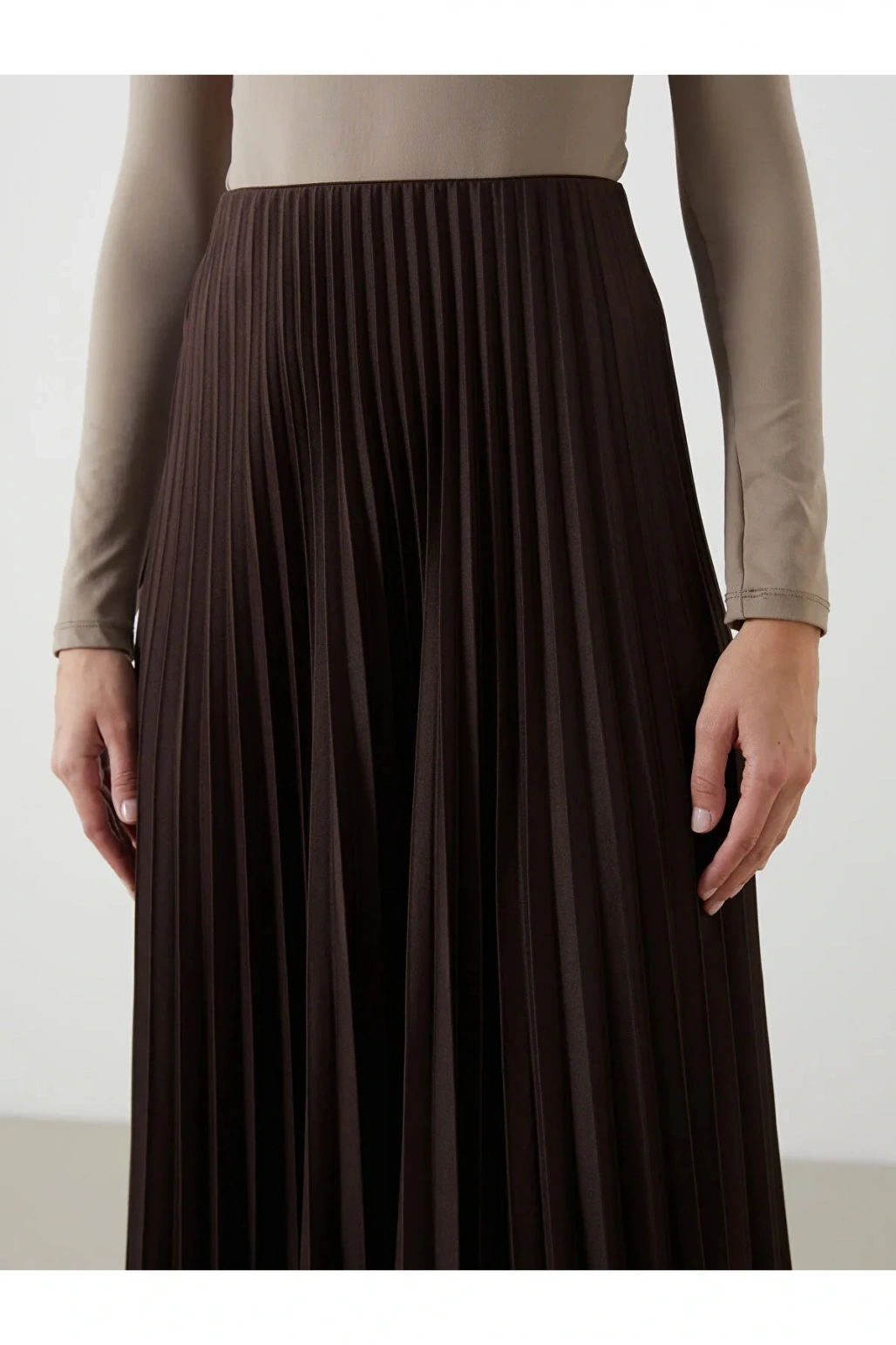 Modest  Beli Lastikli Şifon Kadın Pileli Etek