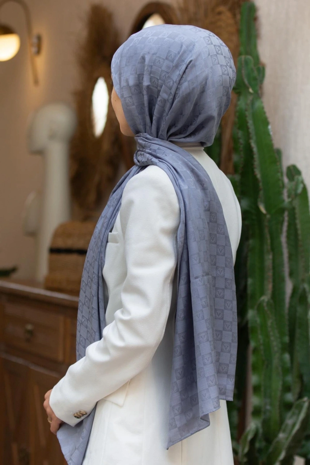 MONOGRAM ŞAL  - %57 İPEK %43 PAMUK