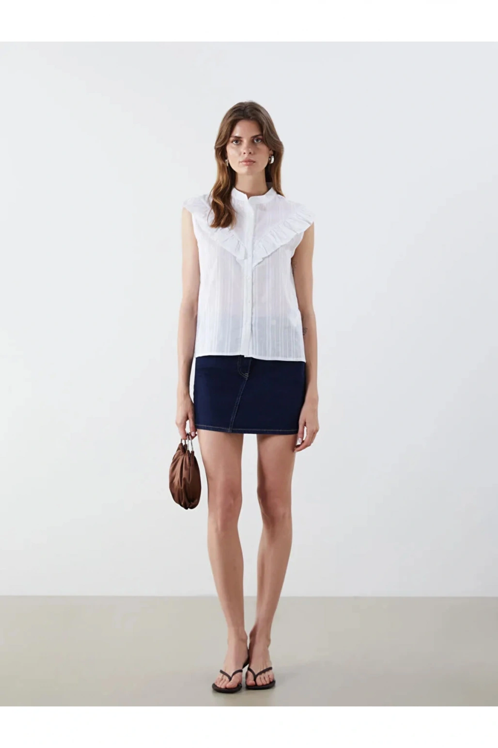 Natuvera Beyaz Hakim Yaka Çizgili Kadın Gömlek