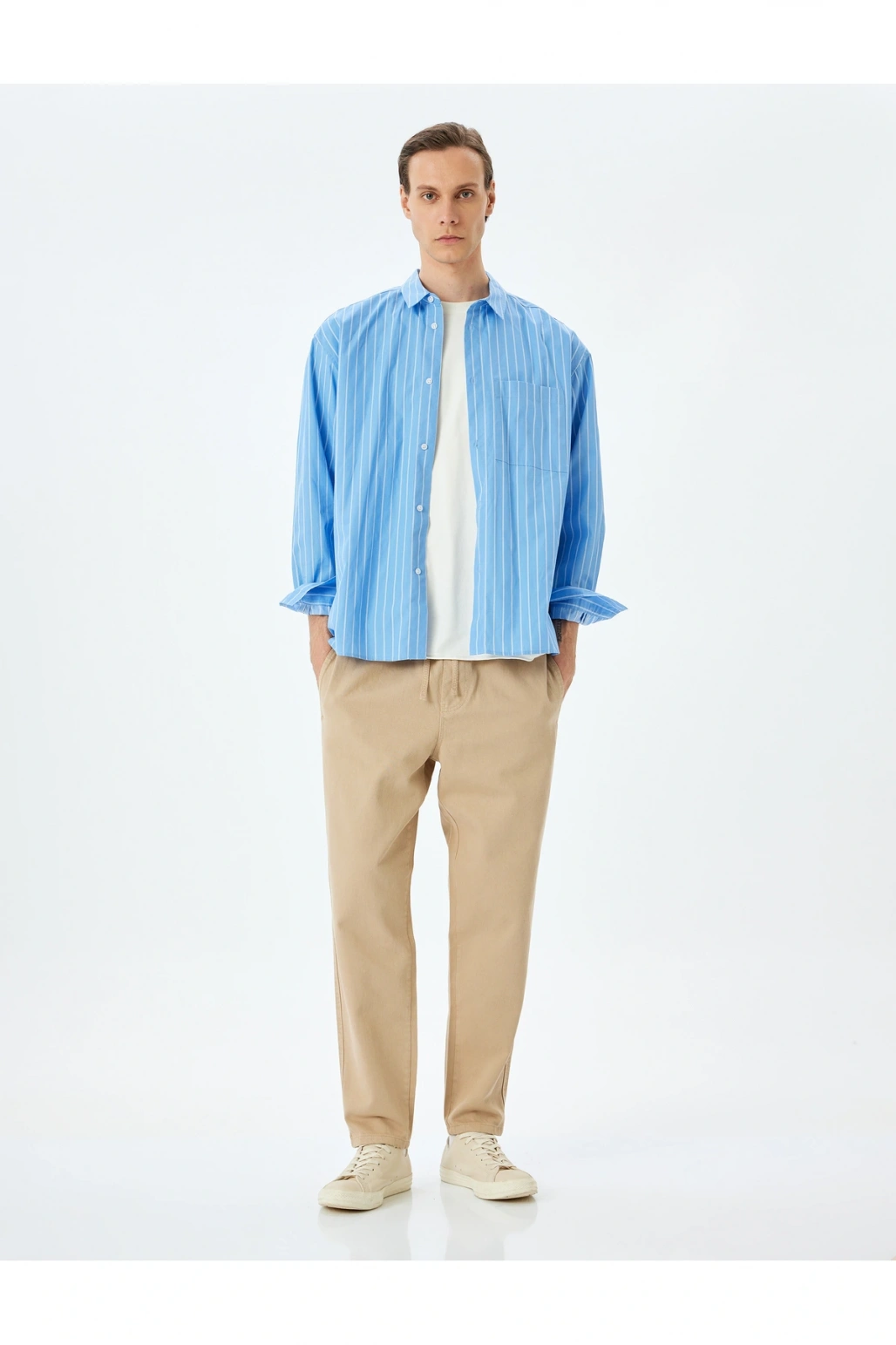 Normal Bel Straight Fit Pamuklu Beli Bağcıklı Pantolon