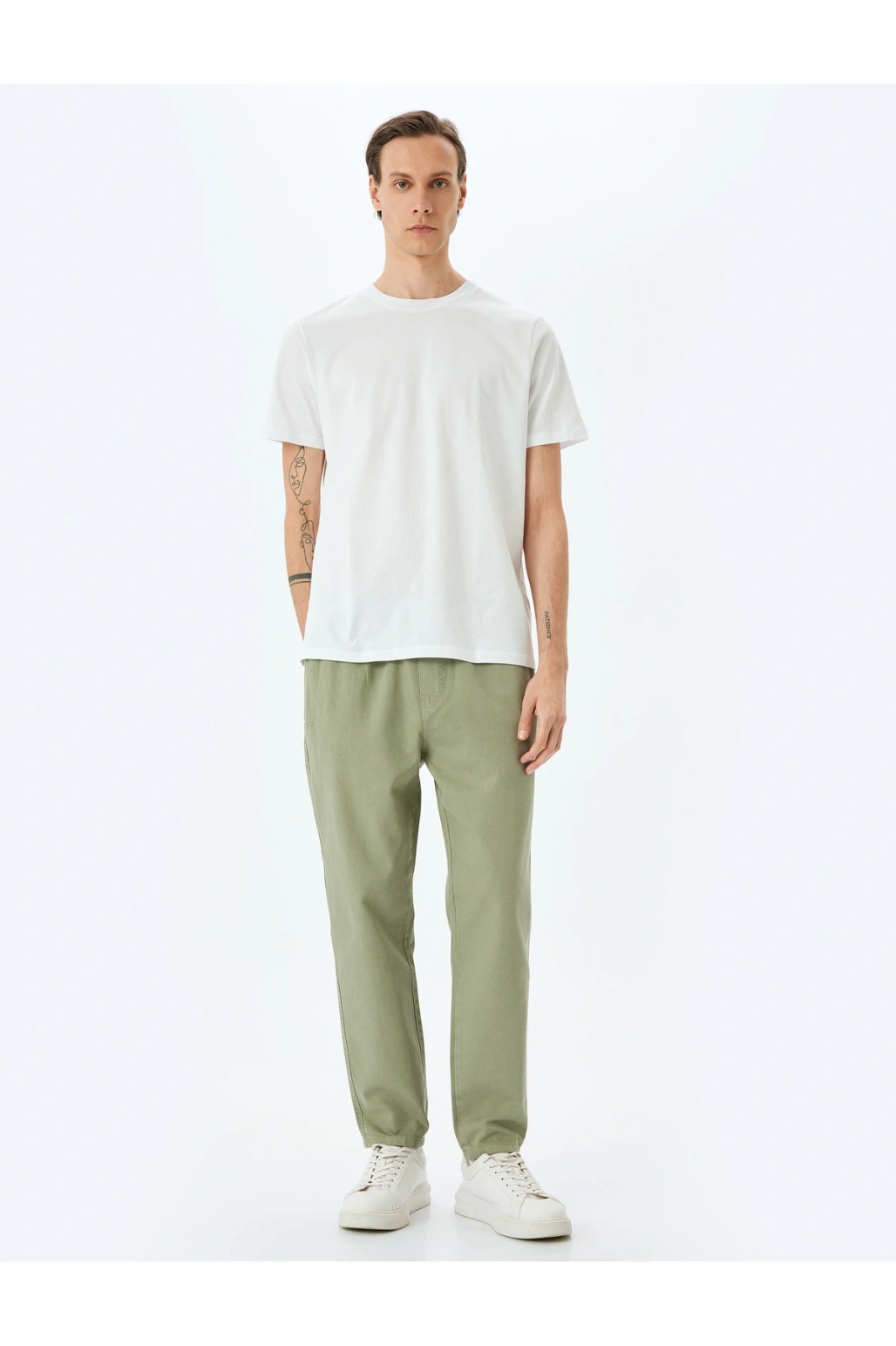 Normal Bel Straight Fit Pamuklu Beli Bağcıklı Pantolon