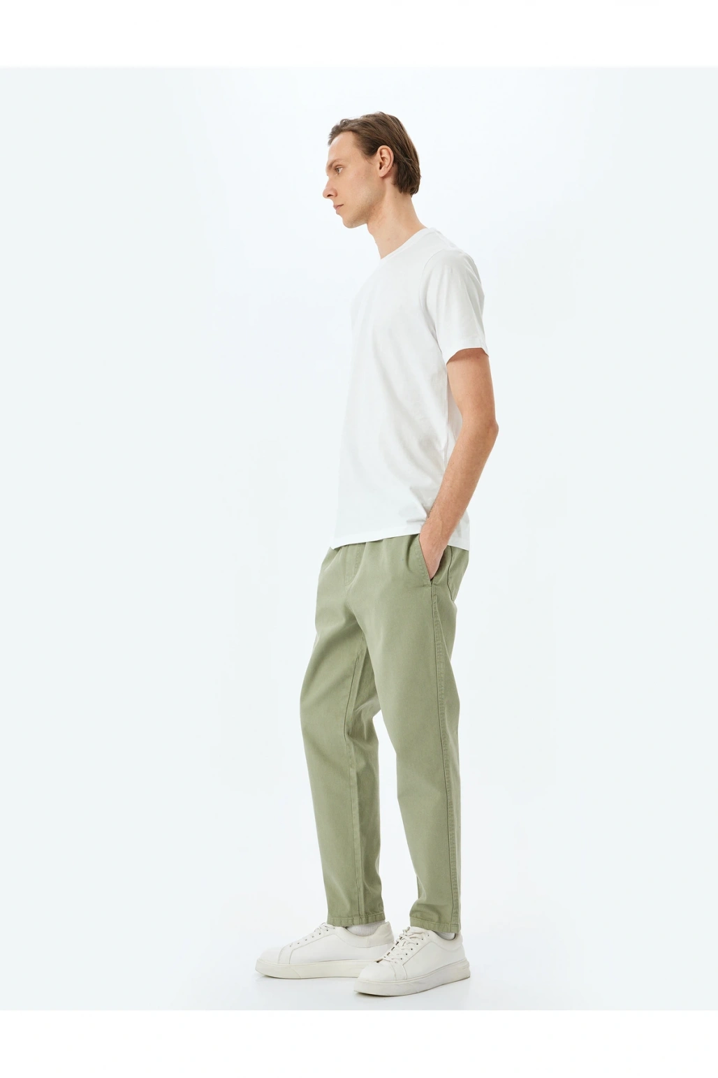 Normal Bel Straight Fit Pamuklu Beli Bağcıklı Pantolon