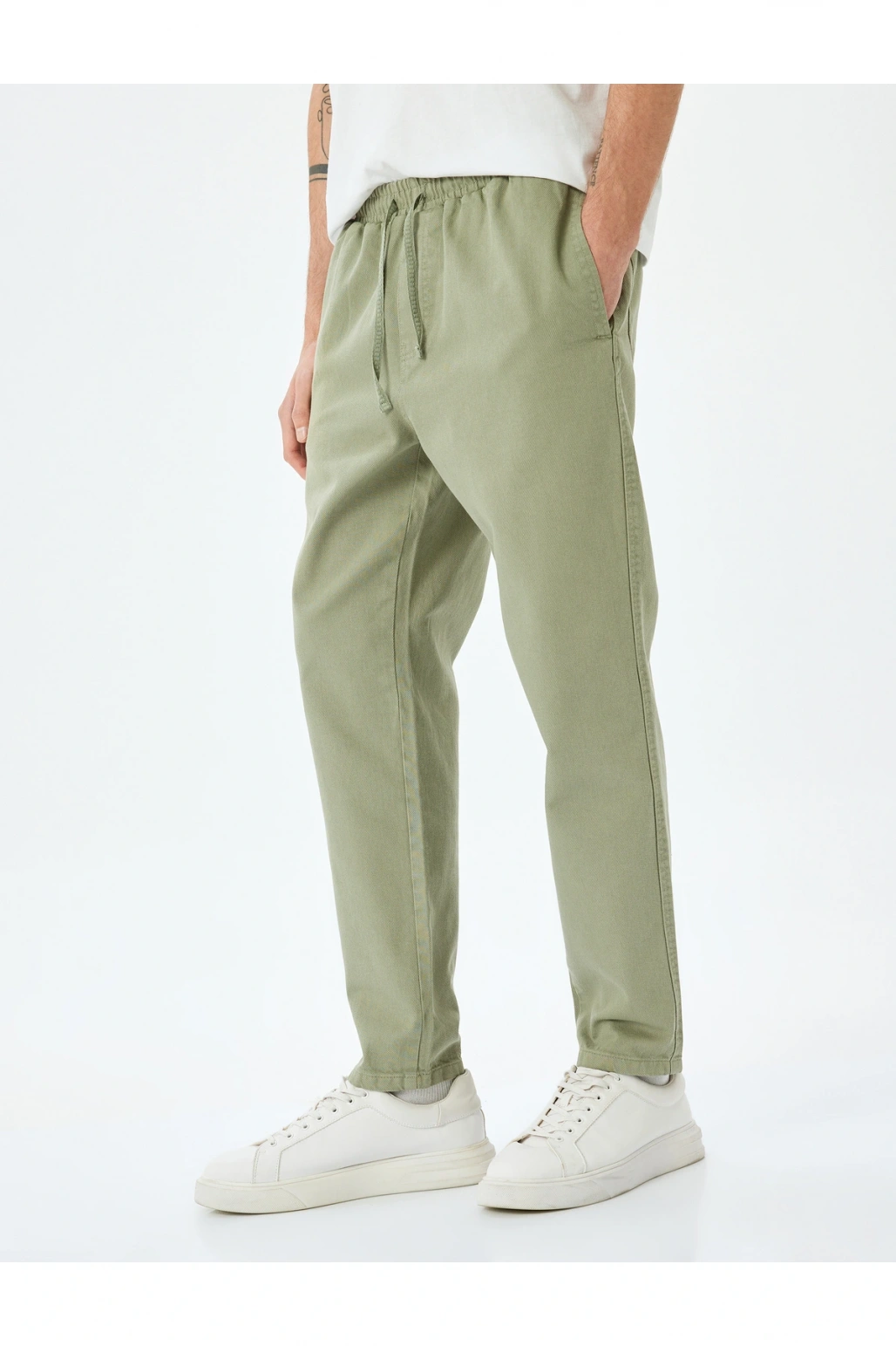 Normal Bel Straight Fit Pamuklu Beli Bağcıklı Pantolon